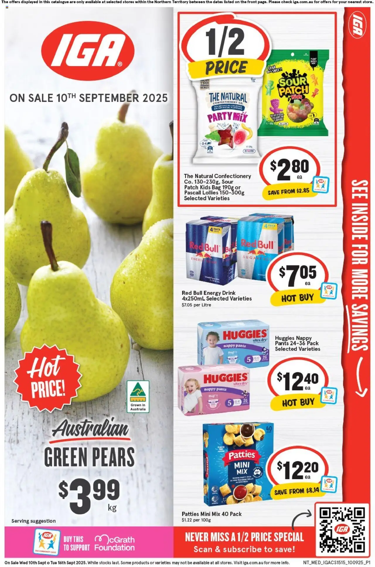 IGA catalogue - valid from 10.09.2025 | Page: 1 | Products: Energy drink, Lollies, Pants, Bag