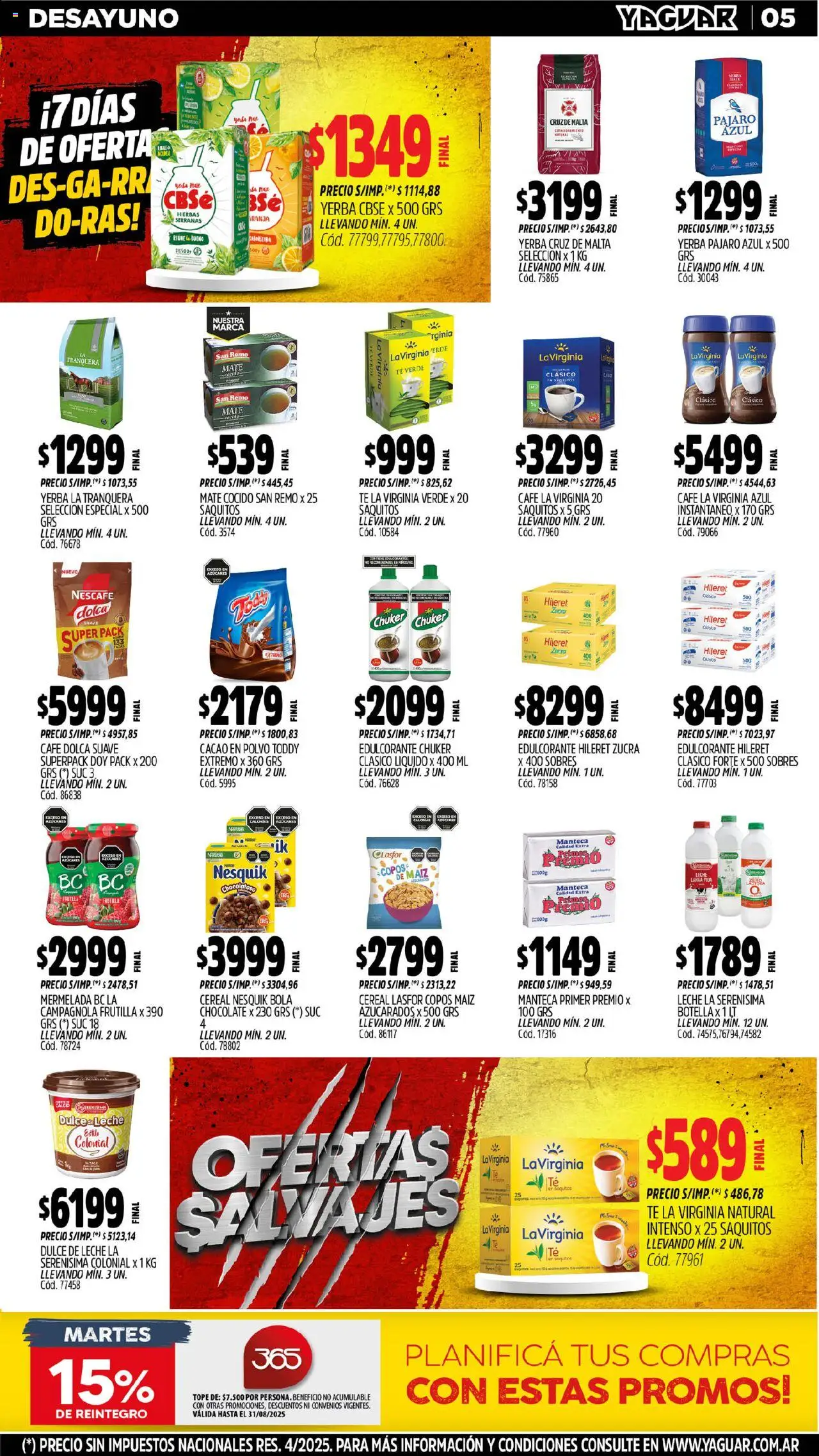 Yaguar - Trelew │ válido desde el 11.08.2025 | Página: 5 | Productos: Copos, Polvo, Chocolate, Mate cocido
