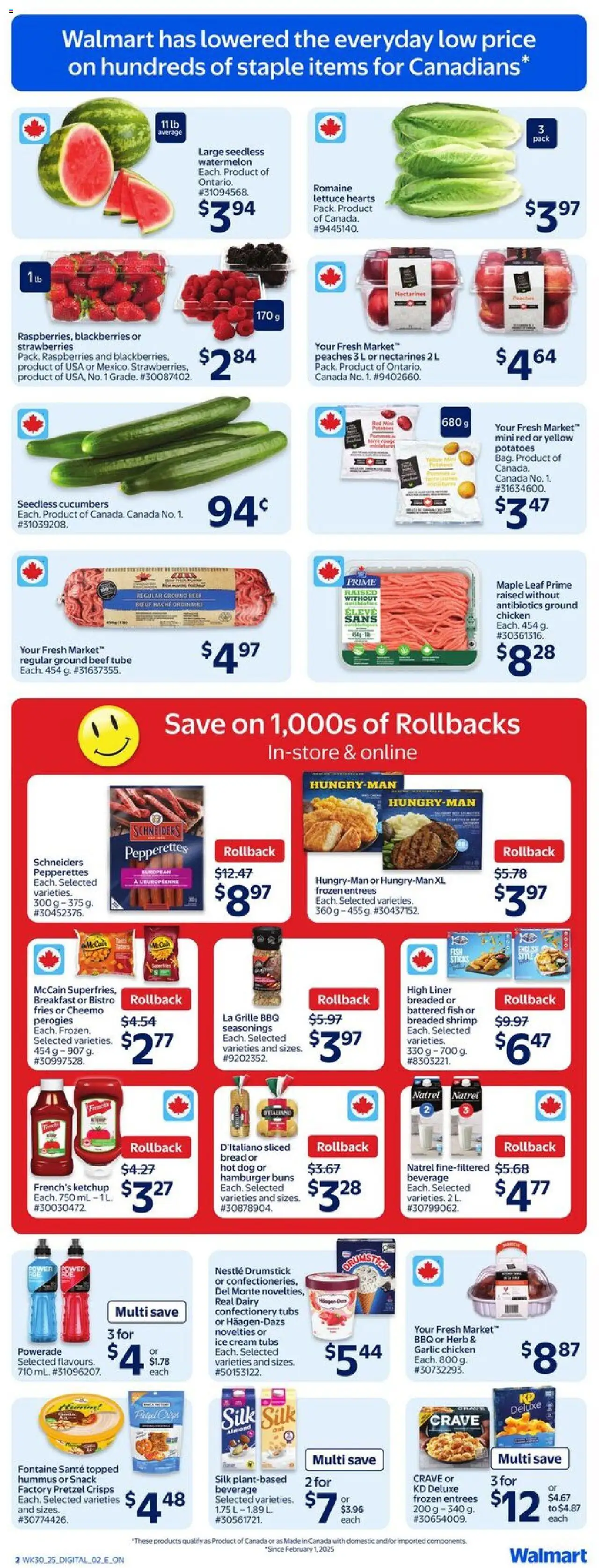 Walmart flyer valid from 21.08.2025 | Page: 11 | Products: Strawberries, Ketchup, Cream, Bread