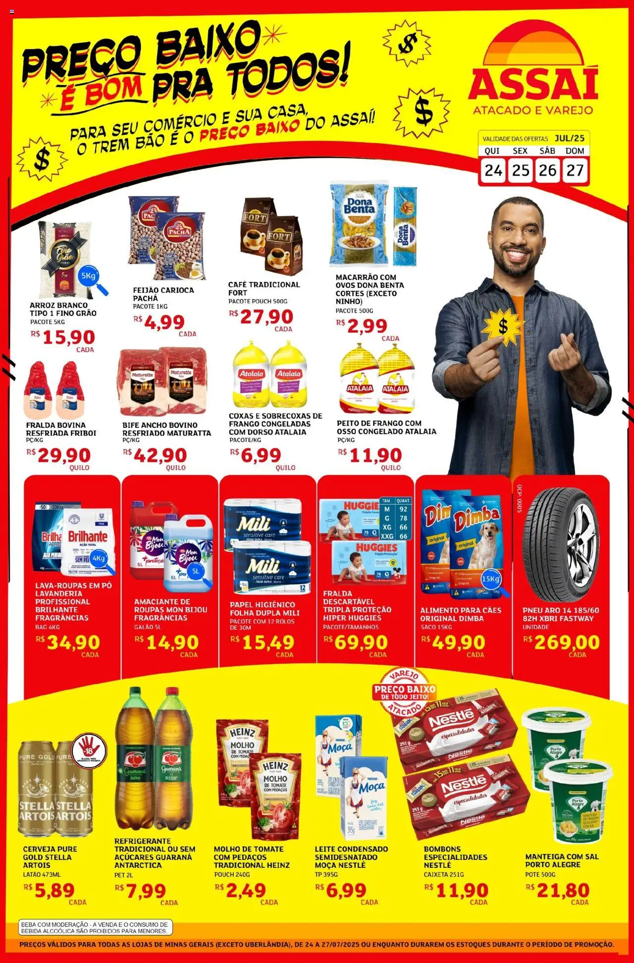 Assaí Atacadista Folheto - válido de 24.07.2025 | Página: 1 | Produtos: Café, Macarrão, Baixo, Frango