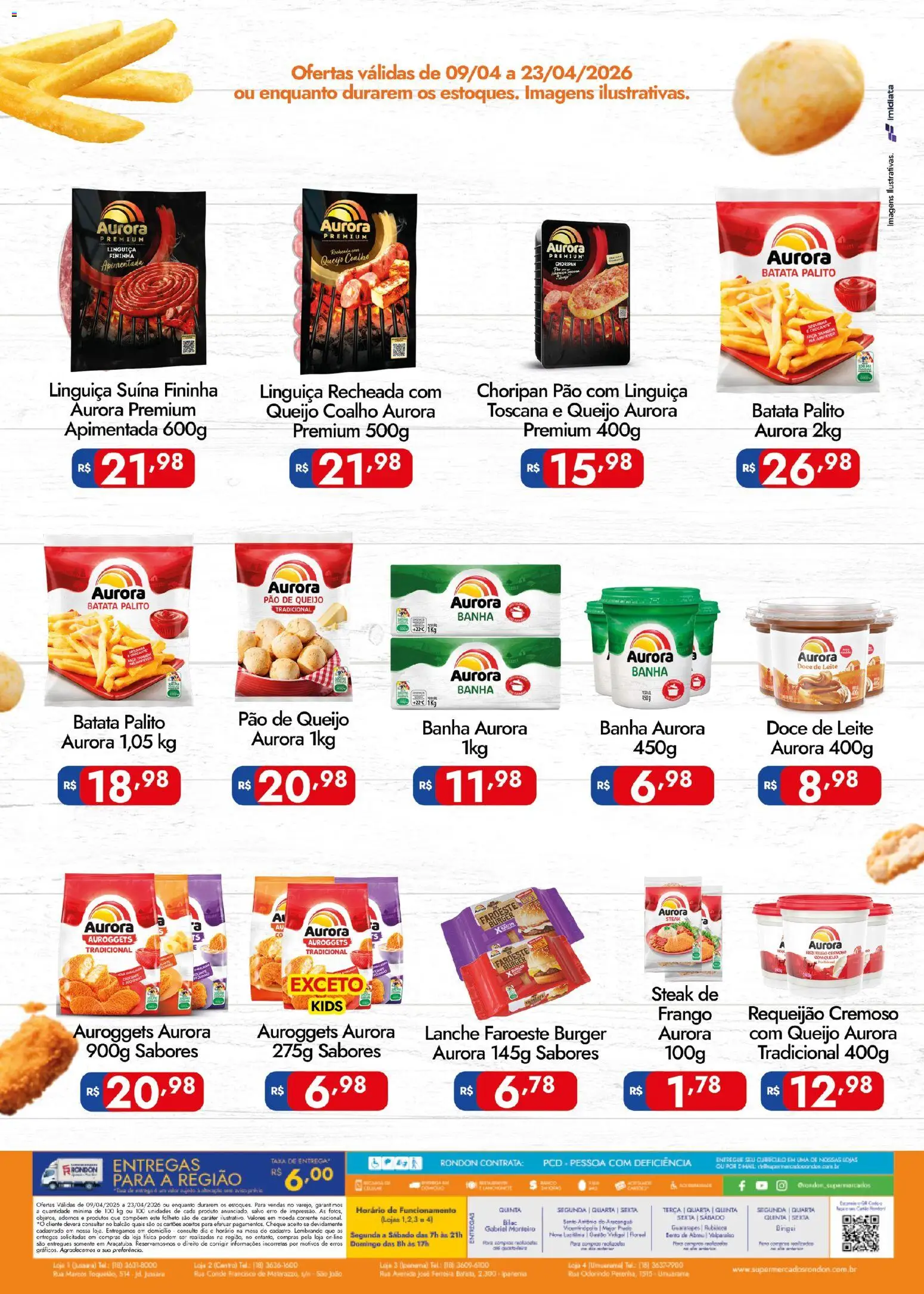 Supermercados Rondon Folheto - válido de 09.04.2026 | Página: 2 | Produtos: Linguiça, Leite, Faca, Doce de leite