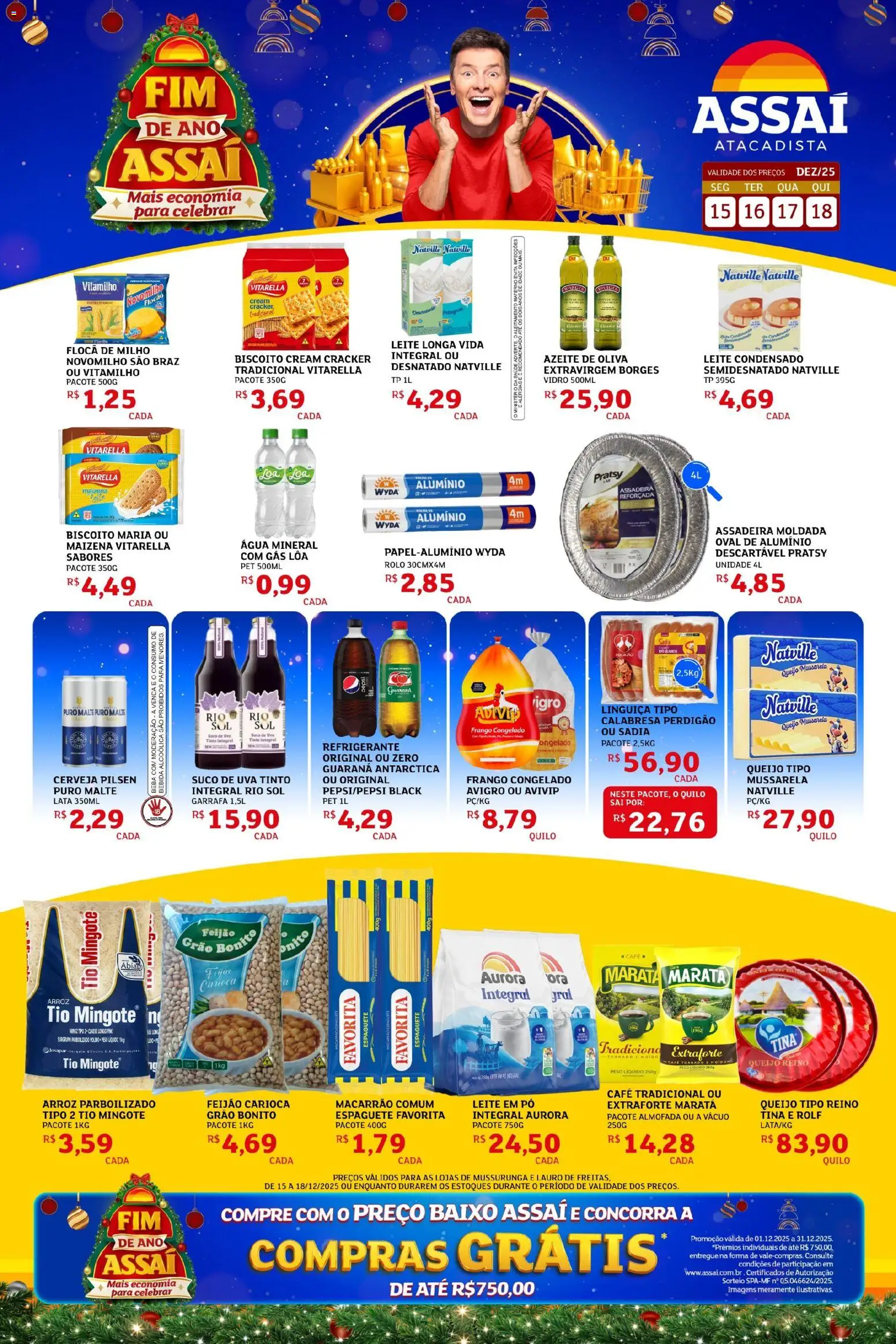 Assaí Atacadista Folheto - válido de 15.12.2025 | Página: 1 | Produtos: Guaraná, Almofada, Café, Mussarela