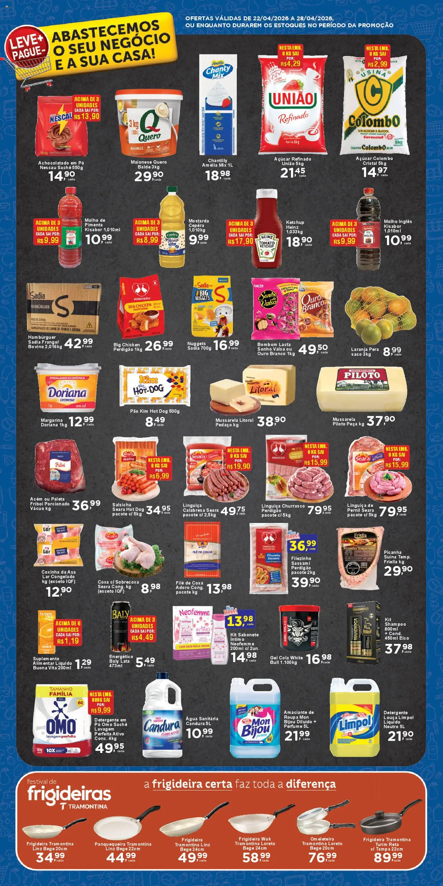 Rossi Supermercados Folheto - válido de 22.04.2026 | Página: 3 | Produtos: Achocolatado, Pão, Carne de frango, Açúcar