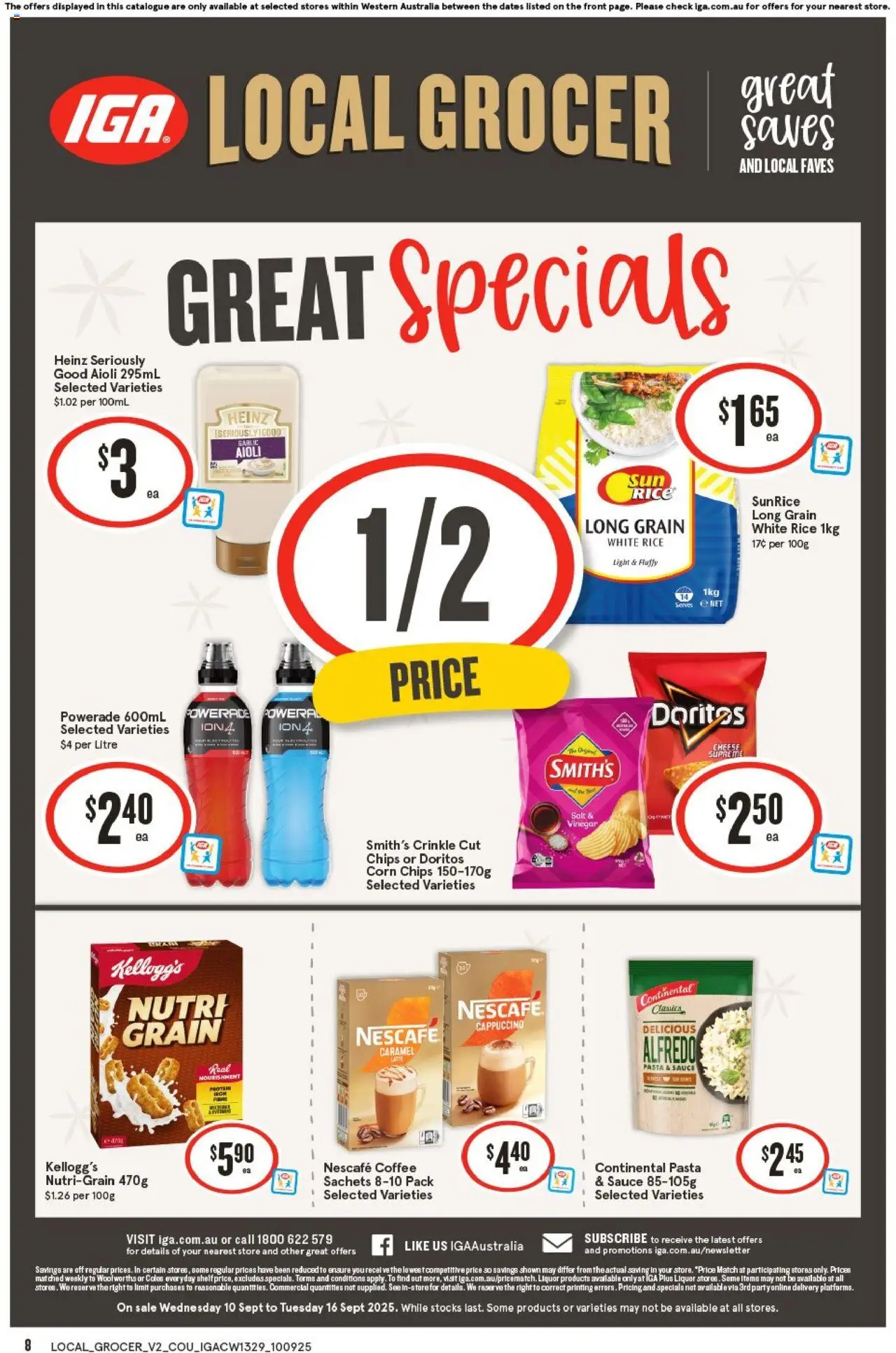 IGA catalogue - valid from 10.09.2025 | Page: 8 | Products: Chips, Sauce, Vinegar, Nescafe