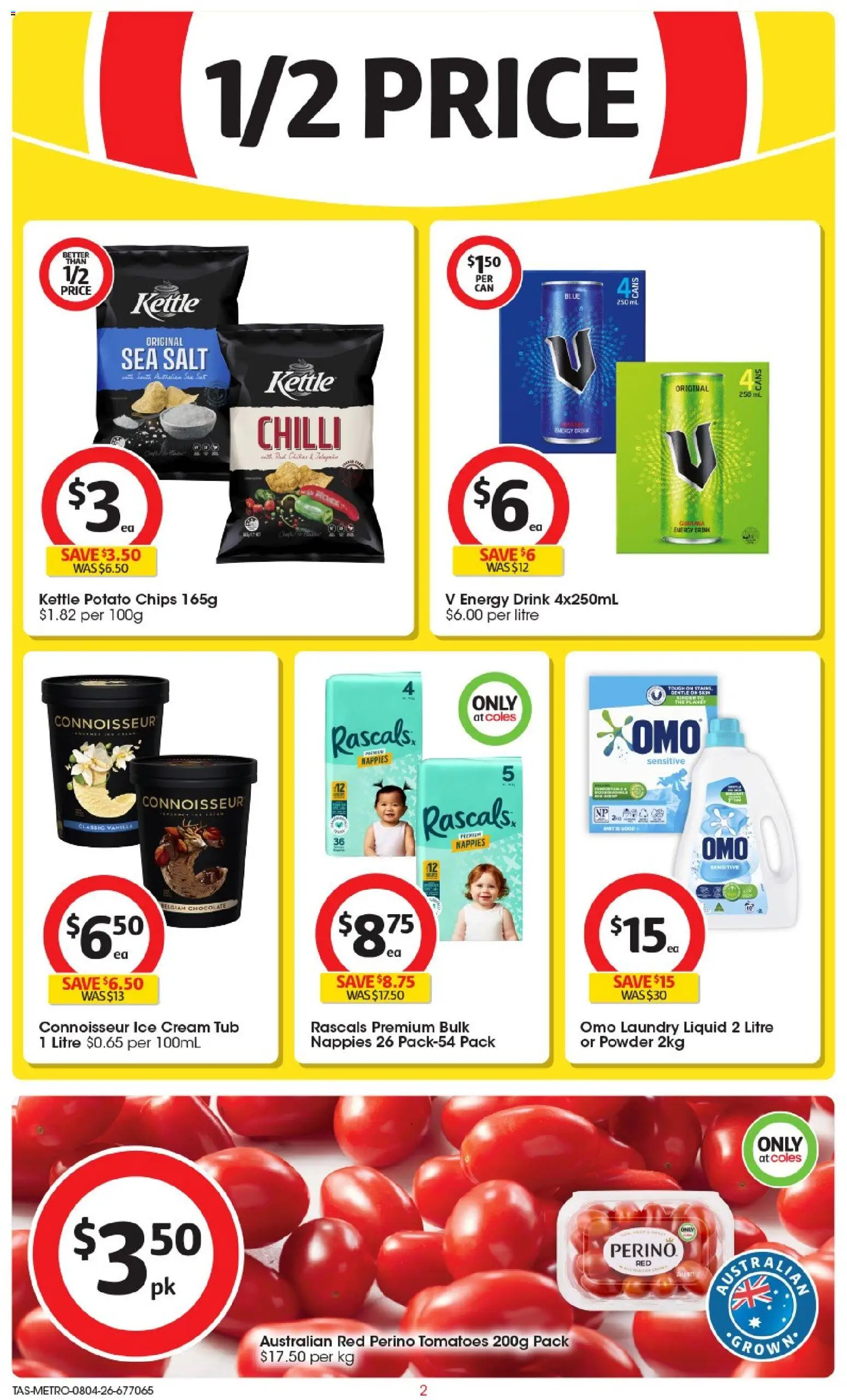 Coles catalogue - valid from 08.04.2026 | Page: 2 | Products: Powder, Tomatoes, Cream, Laundry