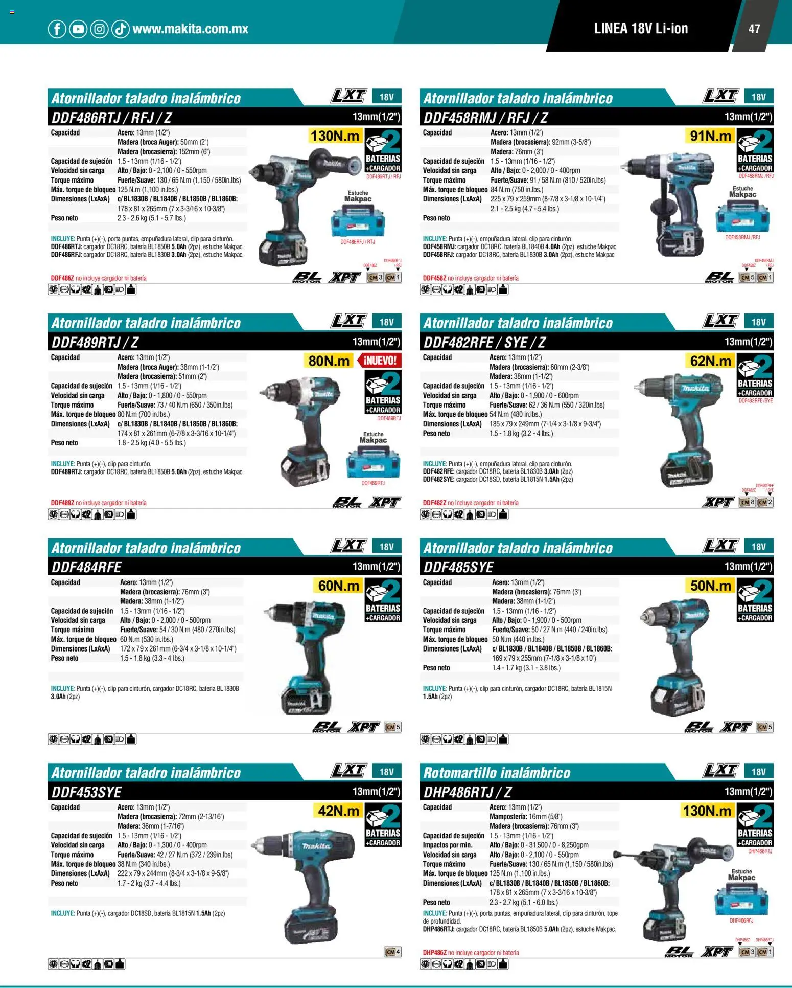Nuevas ofertas de Makita válidas en toda la República Mexicana desde el 01.01.2024. ¡Encuentra las mejores ofertas en Makita catálogo General! | Página: 47 | Productos: Estuche, Taladro, Cargador, Batería