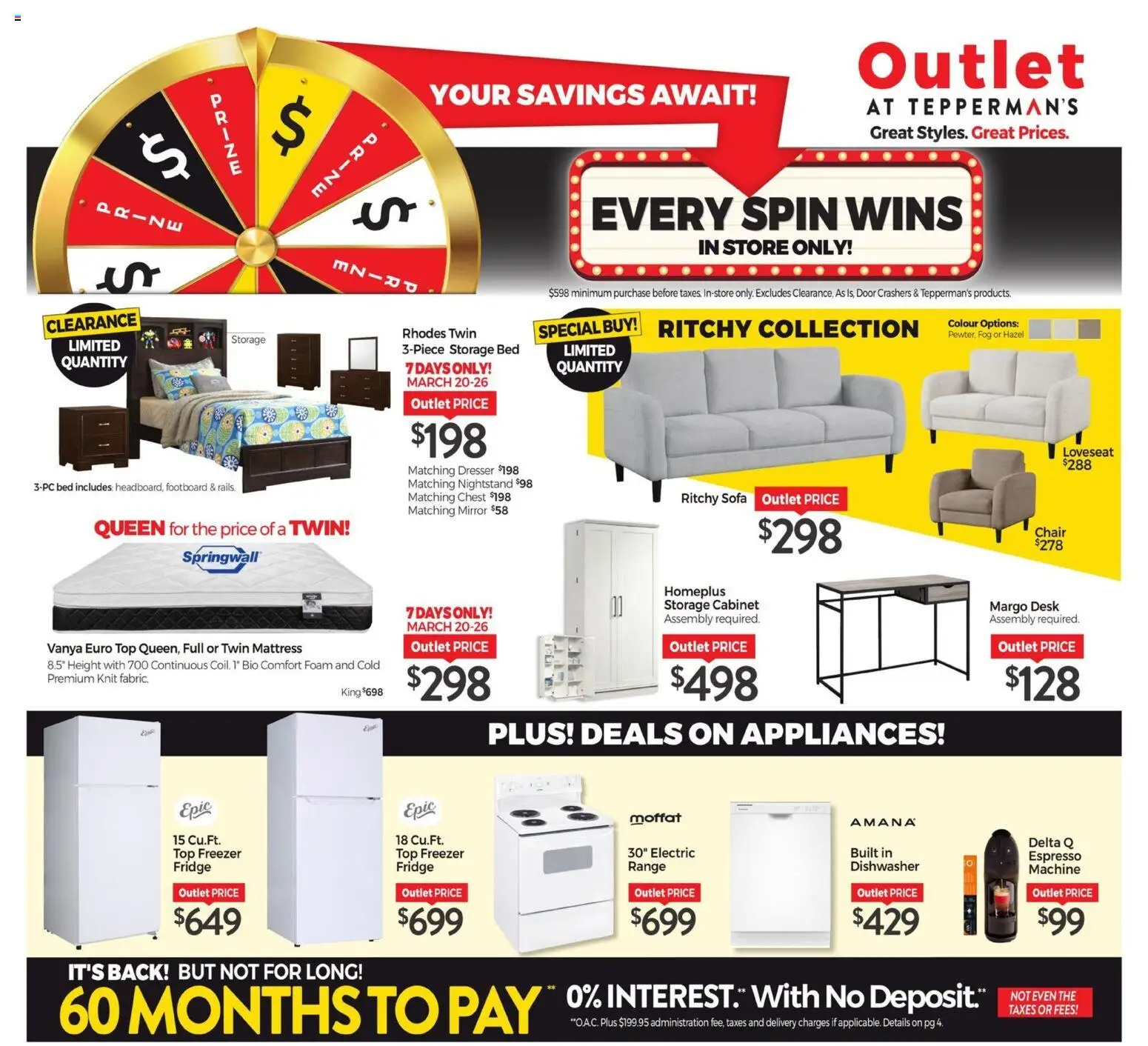Tepperman's flyer - Outlet flyer valid from 20.03.2026 | Page: 1 | Products: Freezer, Bed, Cabinet, Mirror