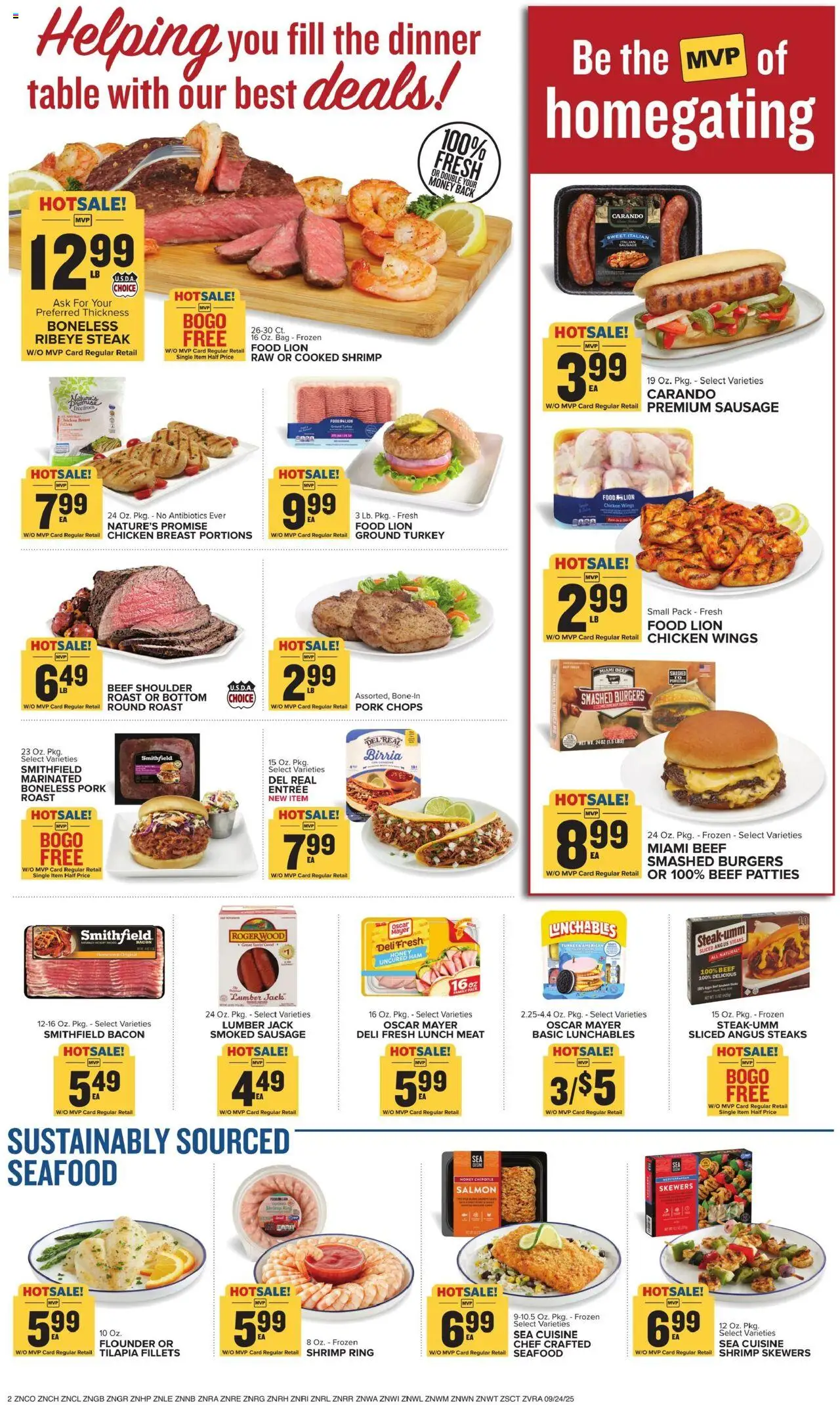 Food Lion Weekly Ad - valid from 24.09.2025 | Page: 3 | Products: Ring, Pork, Seafood, Sausage