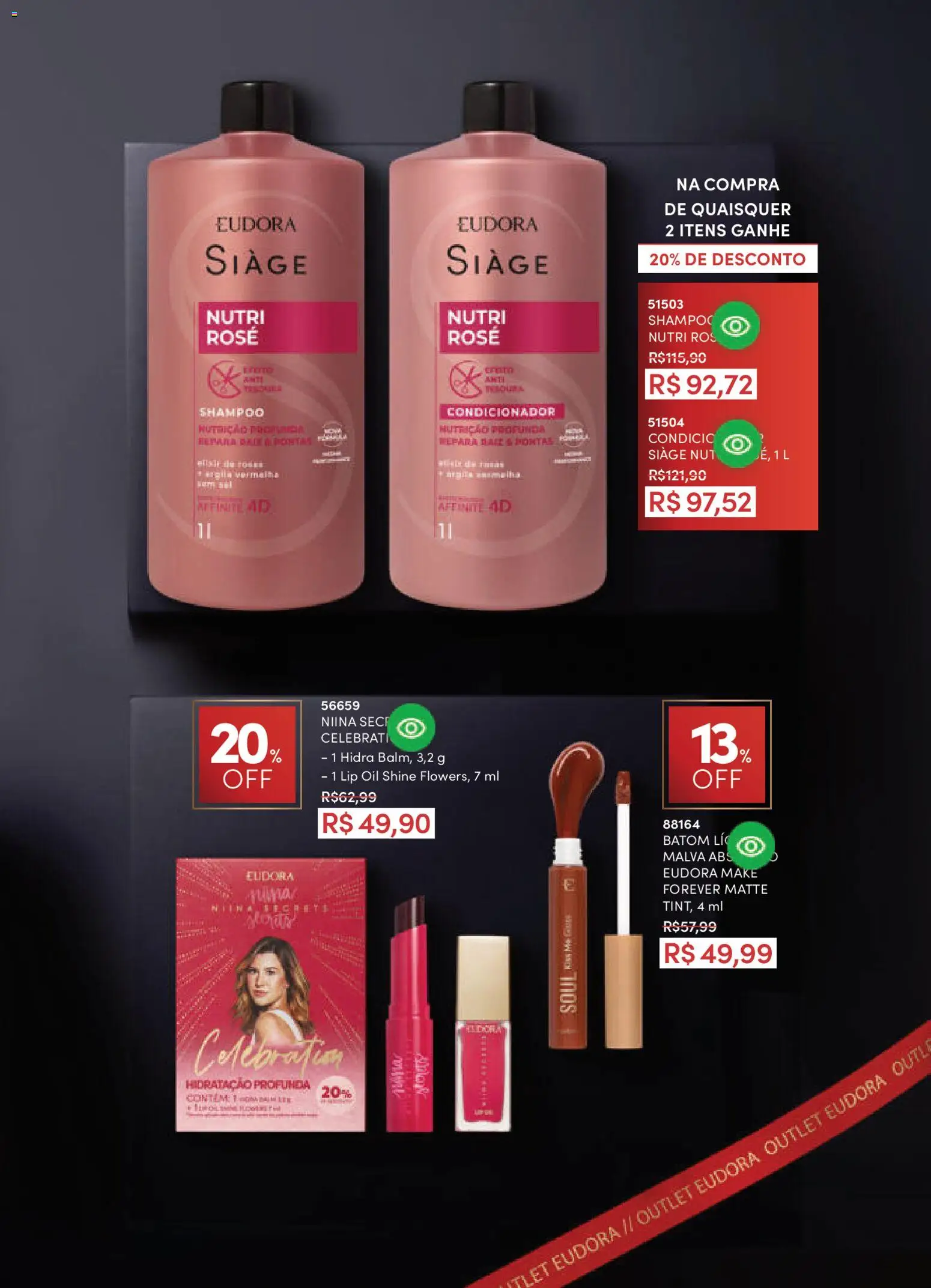 Eudora Folheto - válido de 08.01.2026 | Página: 24 | Produtos: Shampoo, Batom, Condicionador