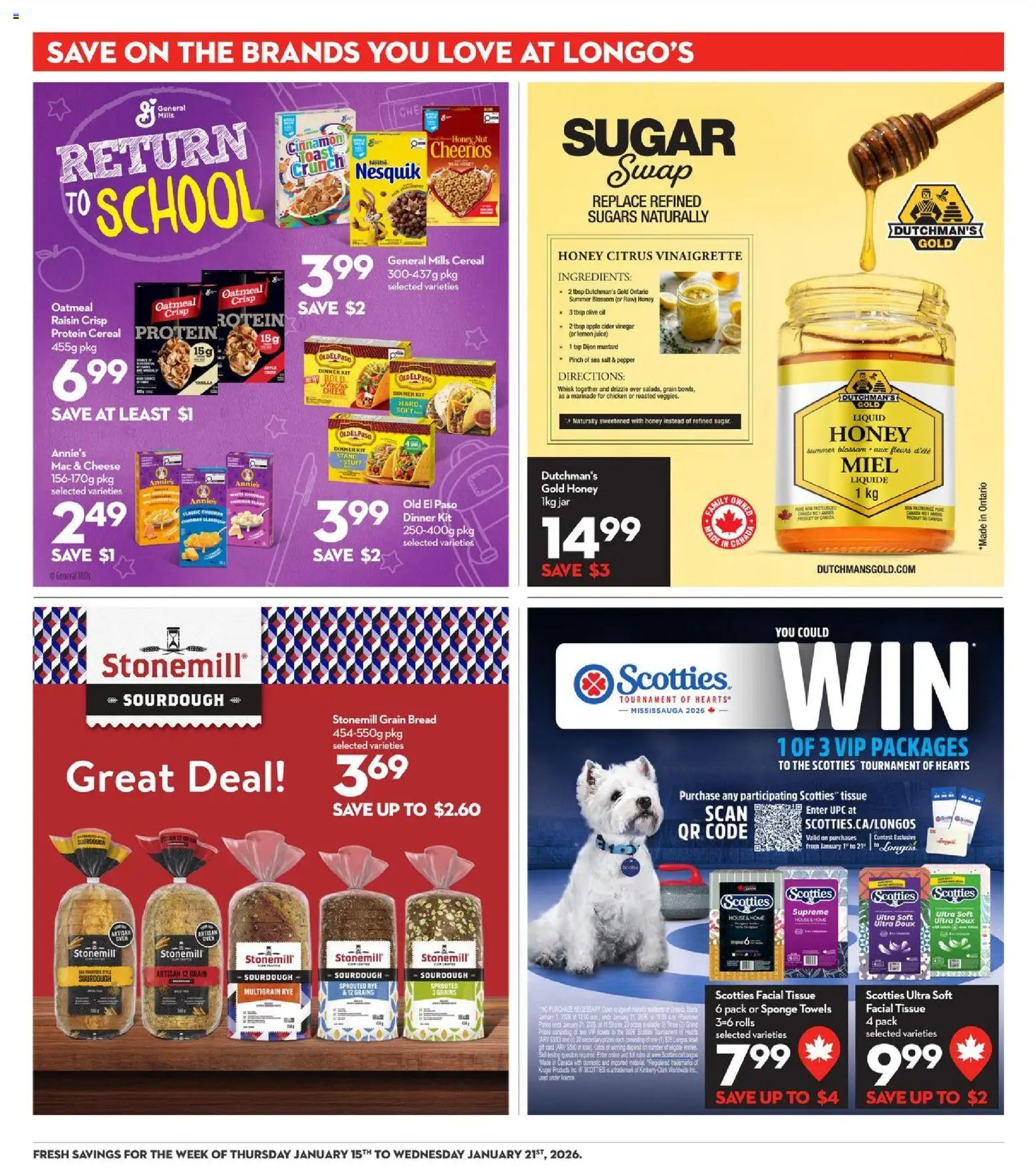 Longo's flyer valid from 15.01.2026 | Page: 18 | Products: Oven, Cheese, Bread, Juice