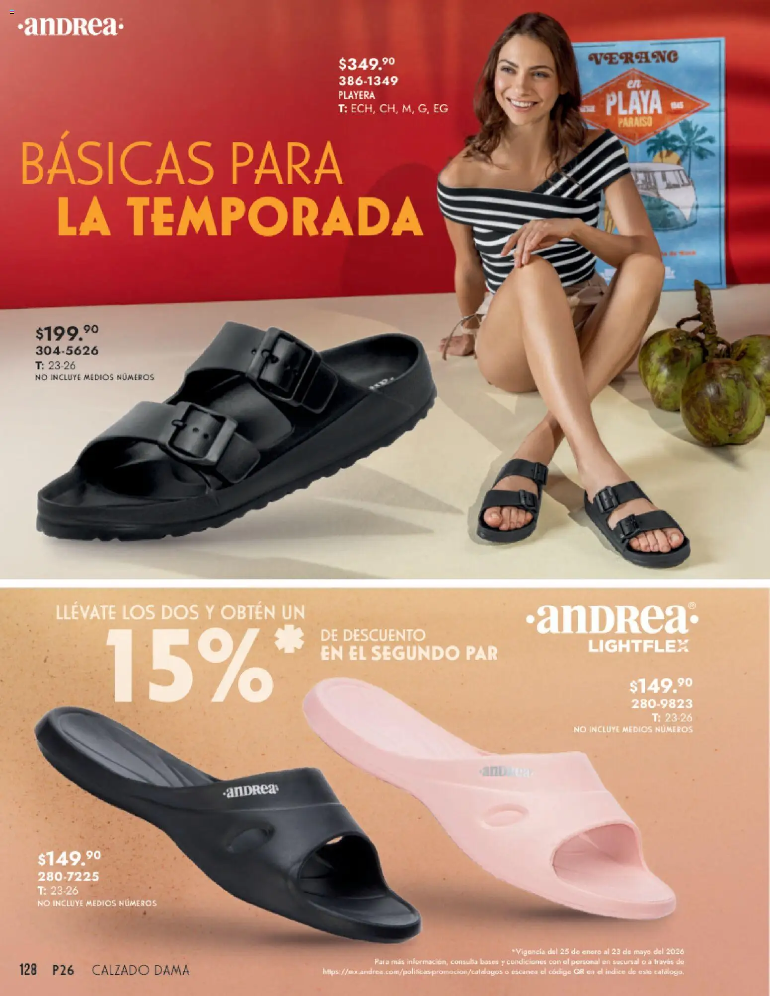 Nuevas ofertas de Andrea válidas en toda la República Mexicana desde el 25.01.2026. ¡Encuentra las mejores ofertas en Andrea catálogo Calzado Dama! | Página: 128 | Productos: Playera