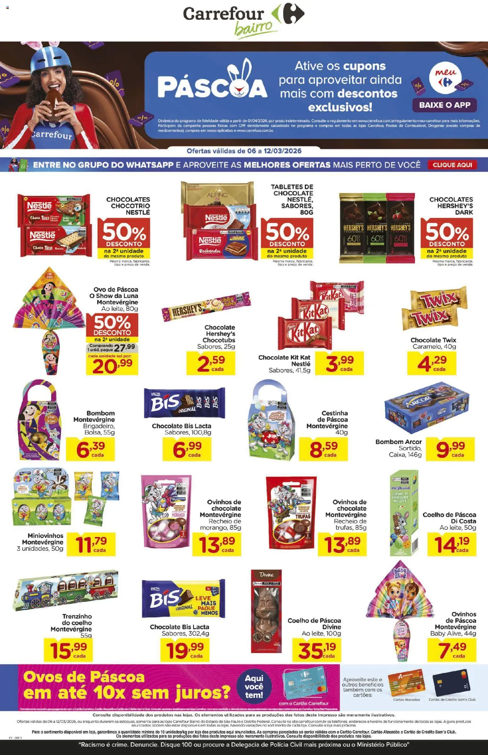Carrefour Bairro Folheto - válido de 06.03.2026 | Página: 1 | Produtos: Ovo de páscoa, Chocolate, Kit Kat, Bombom