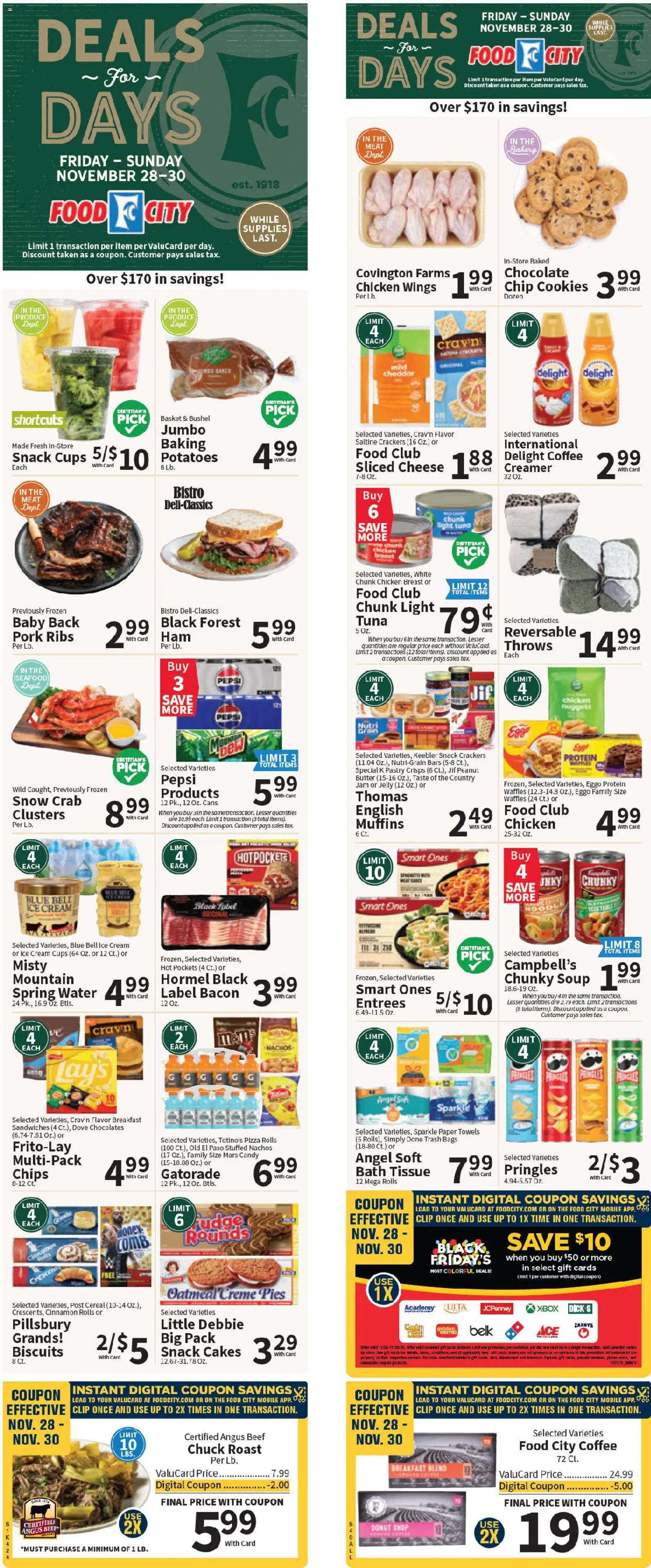 Food City Black Friday - valid from 28.11.2025 | Page: 1 | Products: Coffee, Pork, Cookies, Potatoes