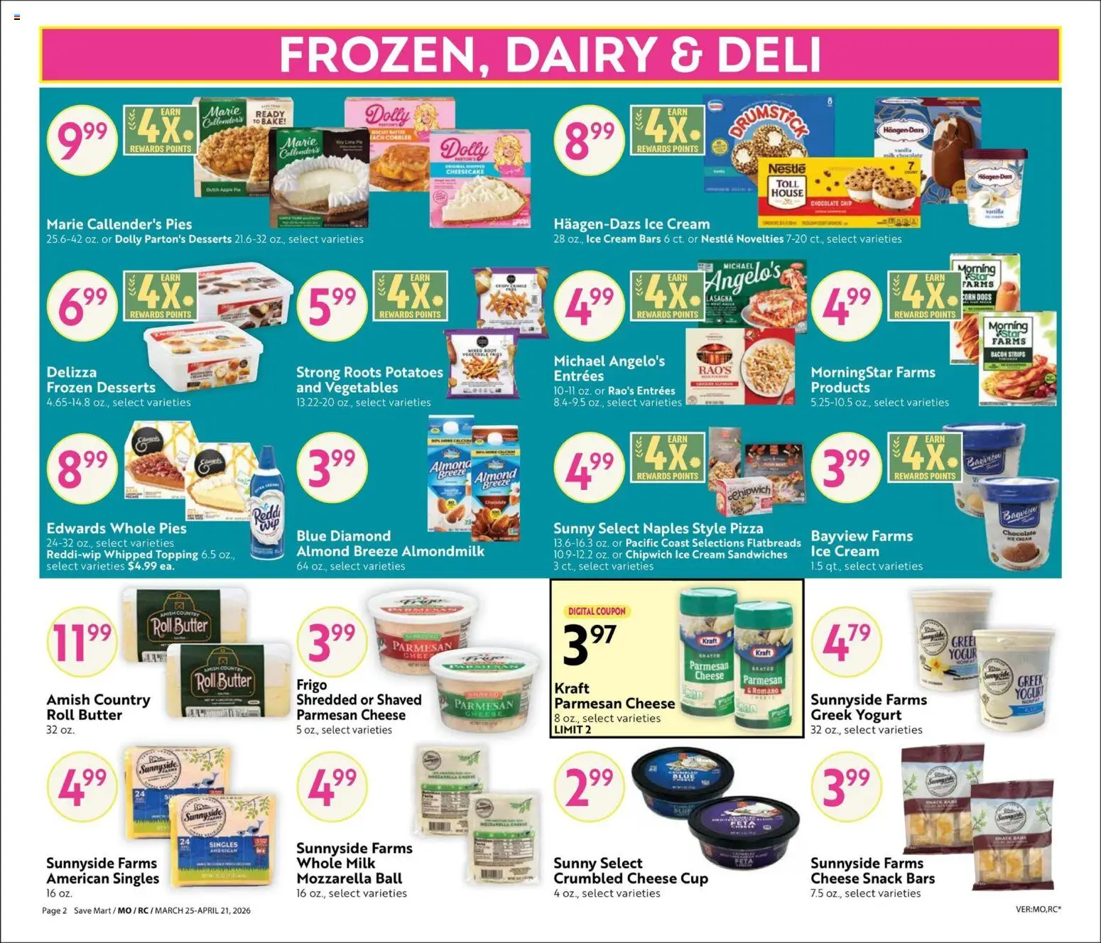 Save Mart Big Book of Savings - valid from 25.03.2026 | Page: 2 | Products: Corn, Milk, Ice cream, Cheesecake