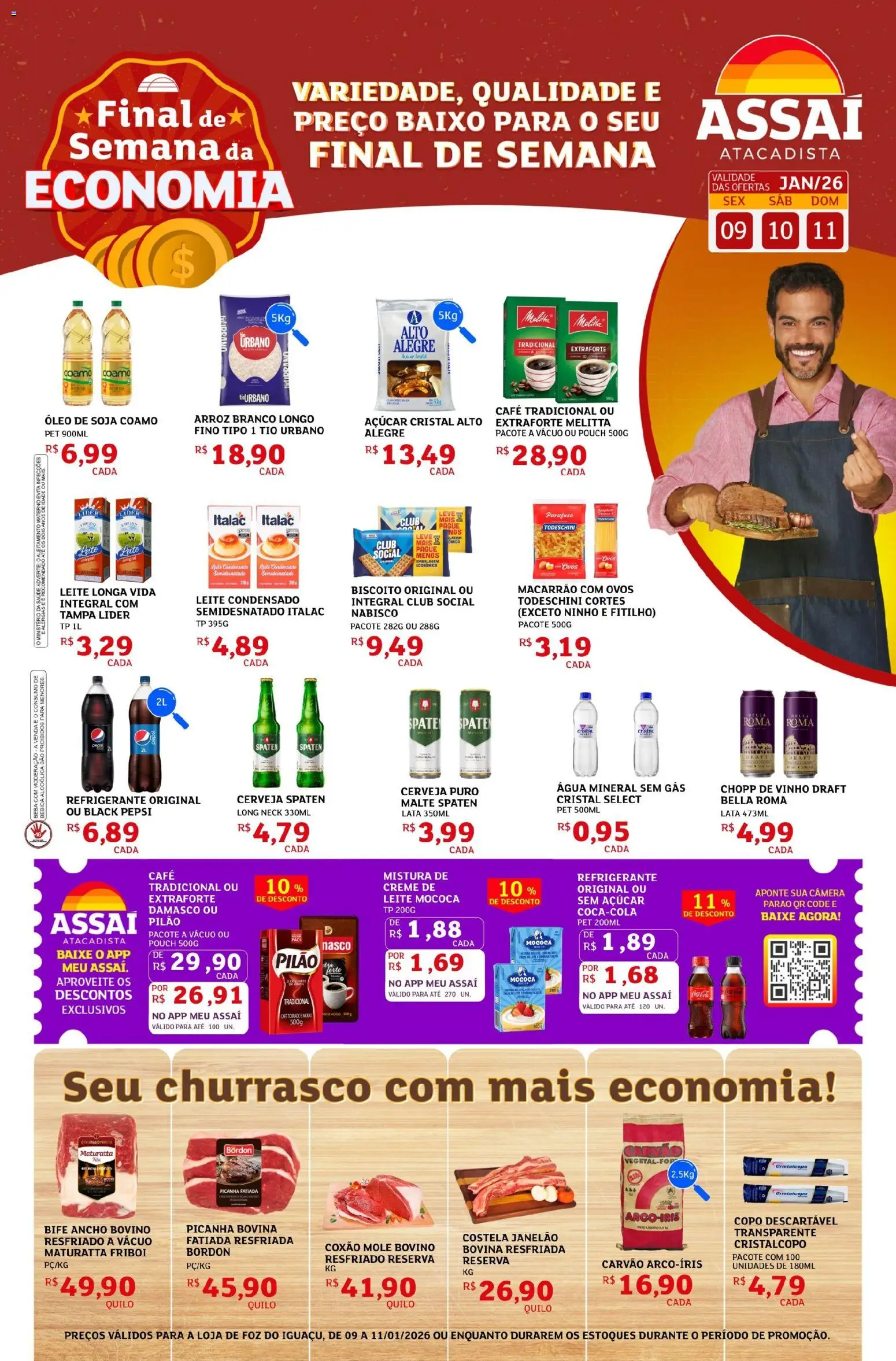 Assaí Atacadista Folheto - válido de 09.01.2026 | Página: 1 | Produtos: Damasco, Ovos, Vinho, Soja