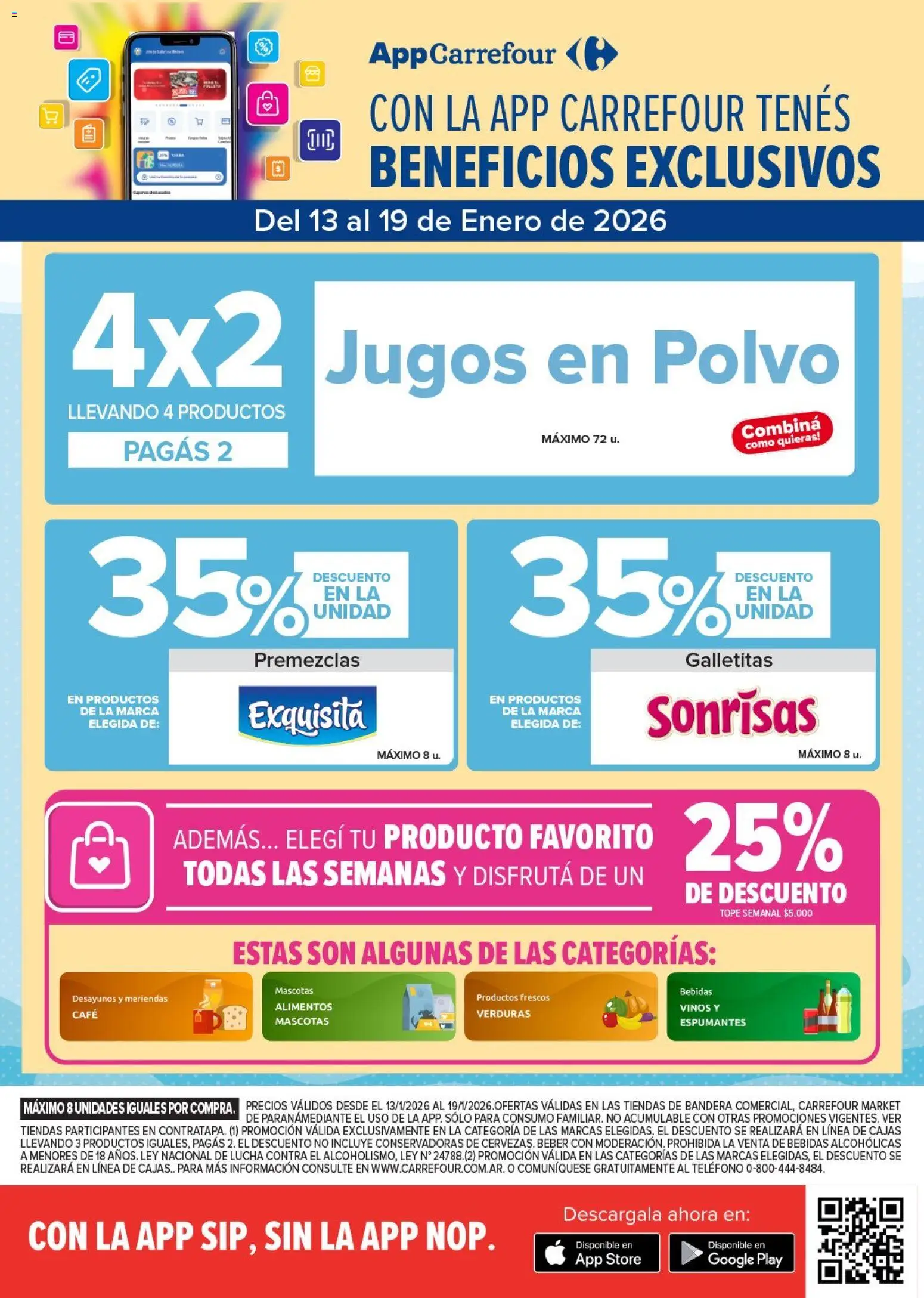 Carrefour Market -Disfrutá el verano │ válido desde el 13.01.2026 | Página: 2 | Productos: Teléfono, Galletitas, Polvo, Café