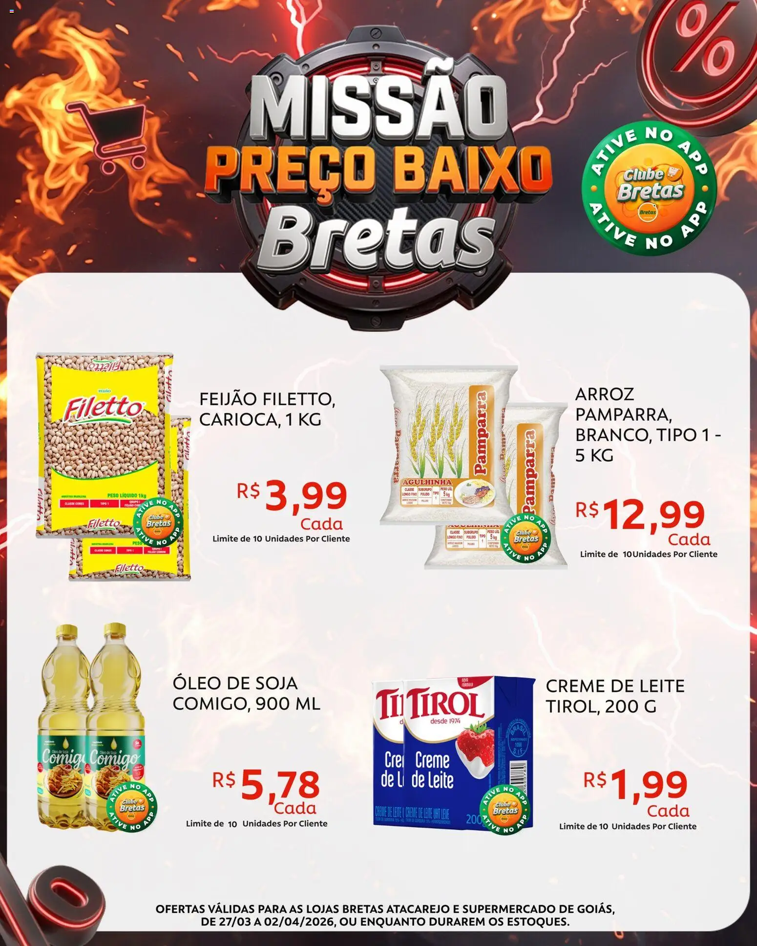 Bretas Folheto - válido de 27.03.2026 | Página: 3 | Produtos: Leite, Creme, Creme de leite, Soja