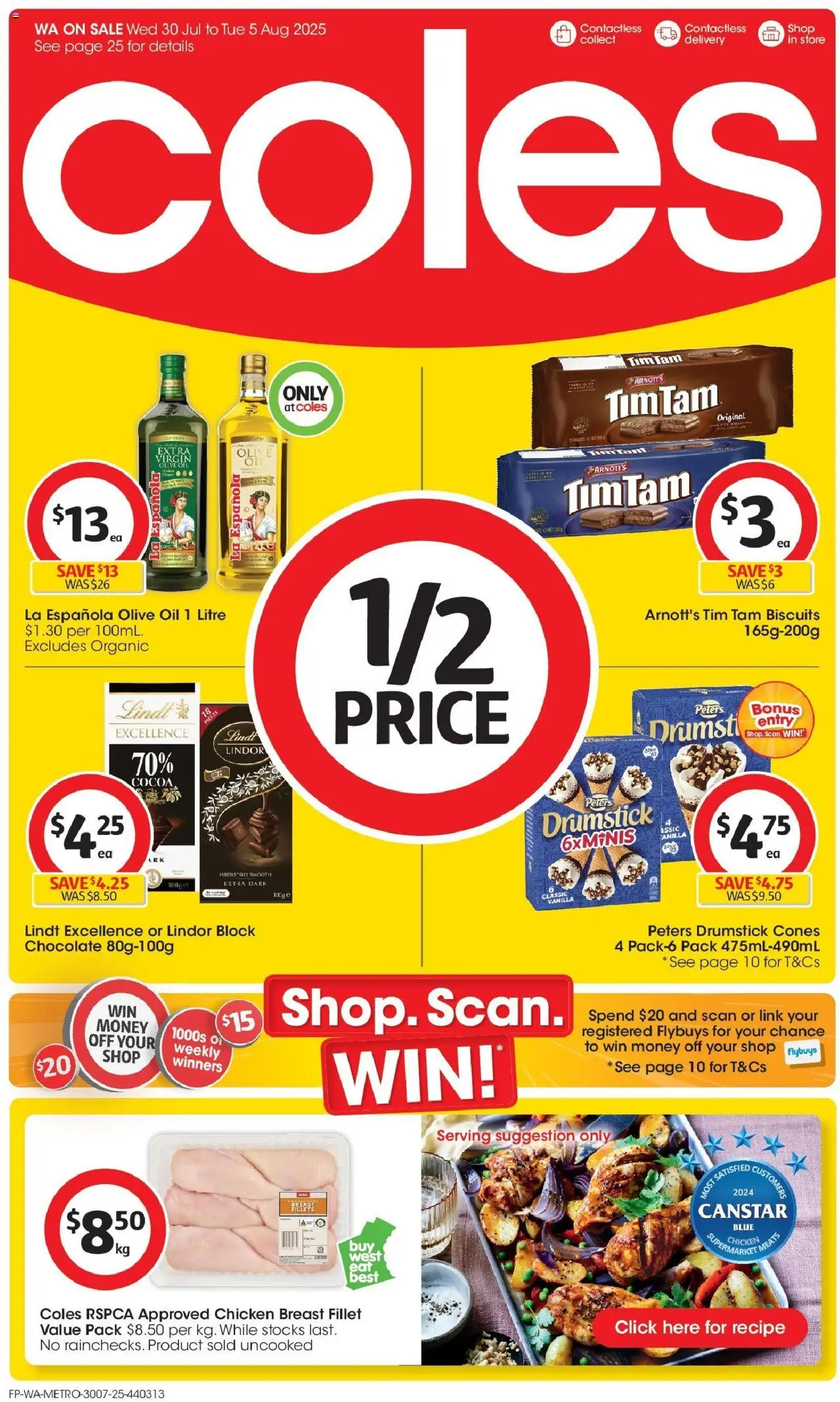 Coles catalogue - valid from 30.07.2025 | Page: 1 | Products: Oil, Chocolate, Chicken, Olive oil