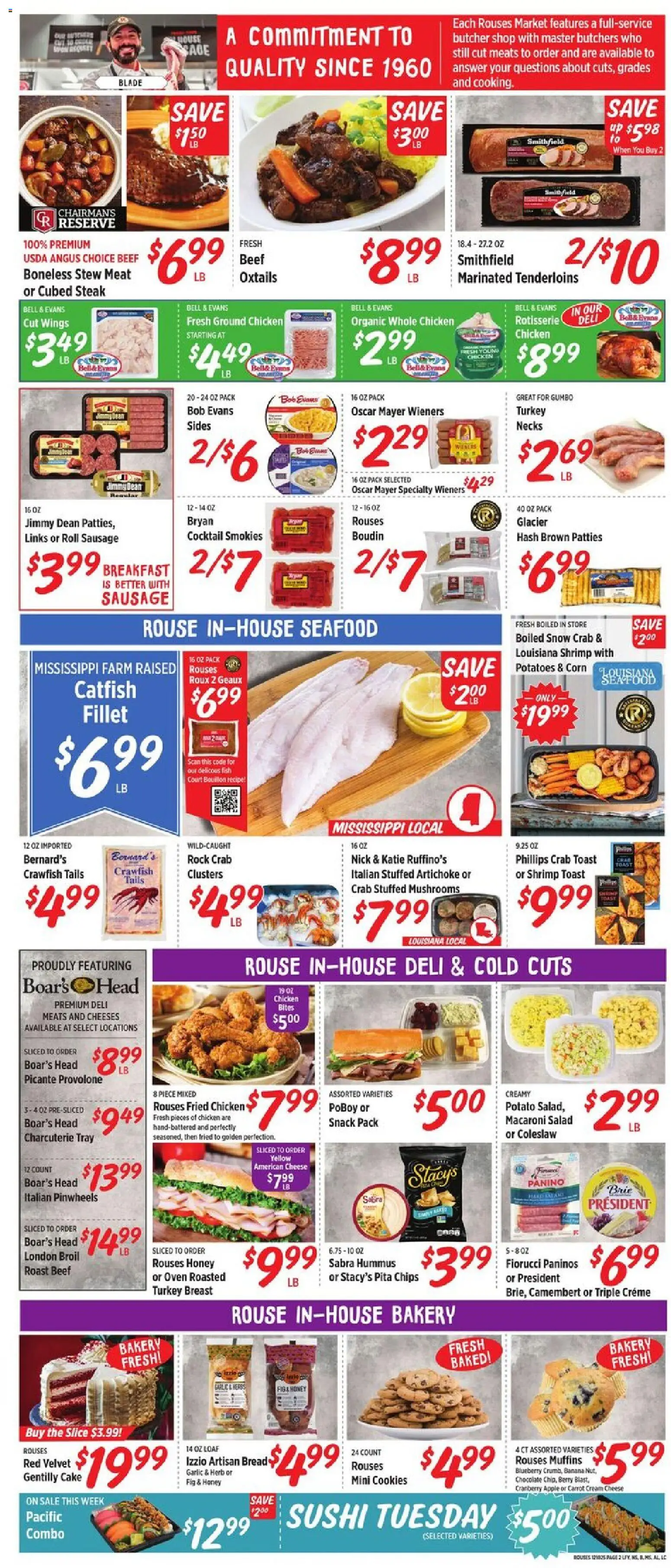 Rouses Weekly Ad - AL - valid from 10.12.2025 | Page: 4 | Products: Mushrooms, Cheese, Salad, Seafood