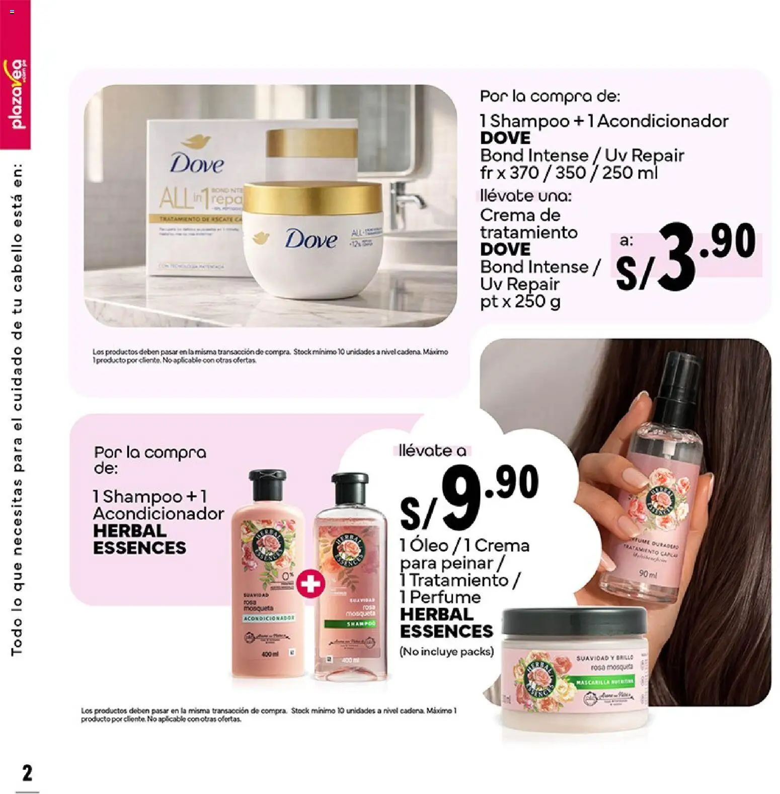 Catálogo Plaza Vea válido desde 06.04.2026 | Página: 2 | Productos: Shampoo, Acondicionador, Crema, Perfume