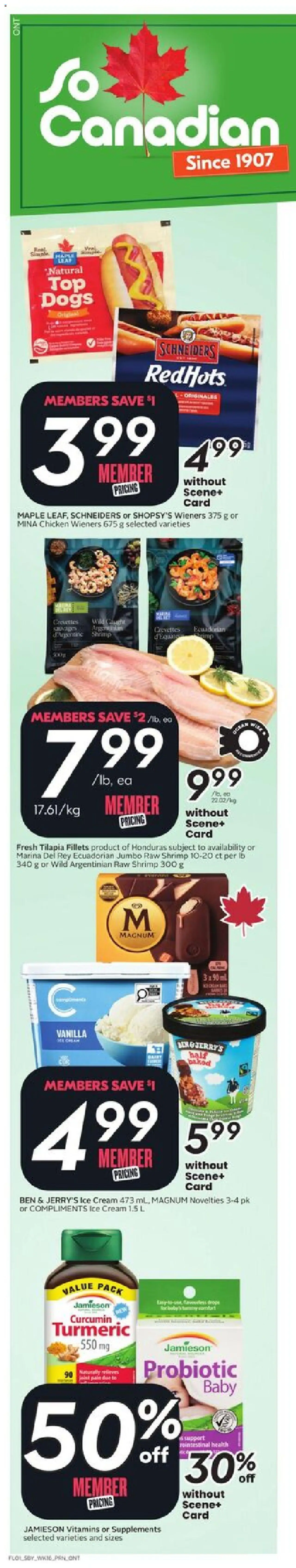 Sobeys flyer valid from 14.08.2025 | Page: 2 | Products: Cream, Ice cream, Chicken