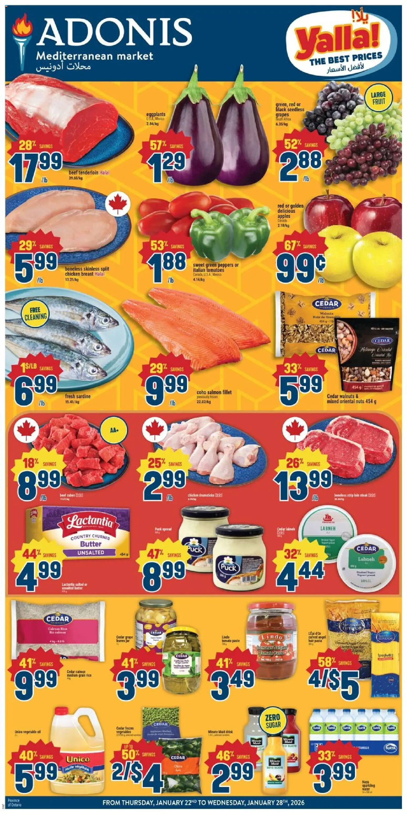Adonis flyer valid from 22.01.2026 | Page: 1 | Products: Butter, Yogurt, Chicken, Tomatoes