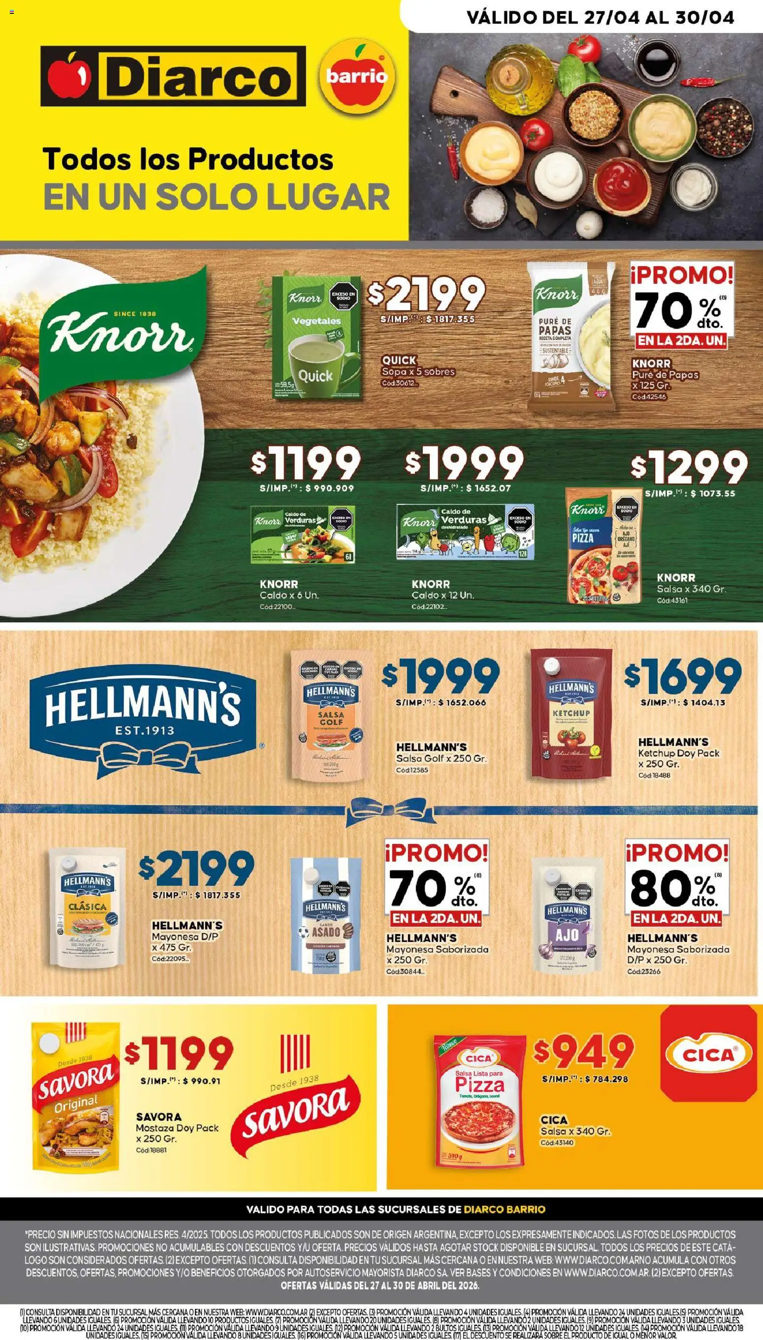 Diarco - Especial Almacen │ válido desde el 27.04.2026 | Página: 1 | Productos: Mayonesa, Ketchup, Sopa, Orégano