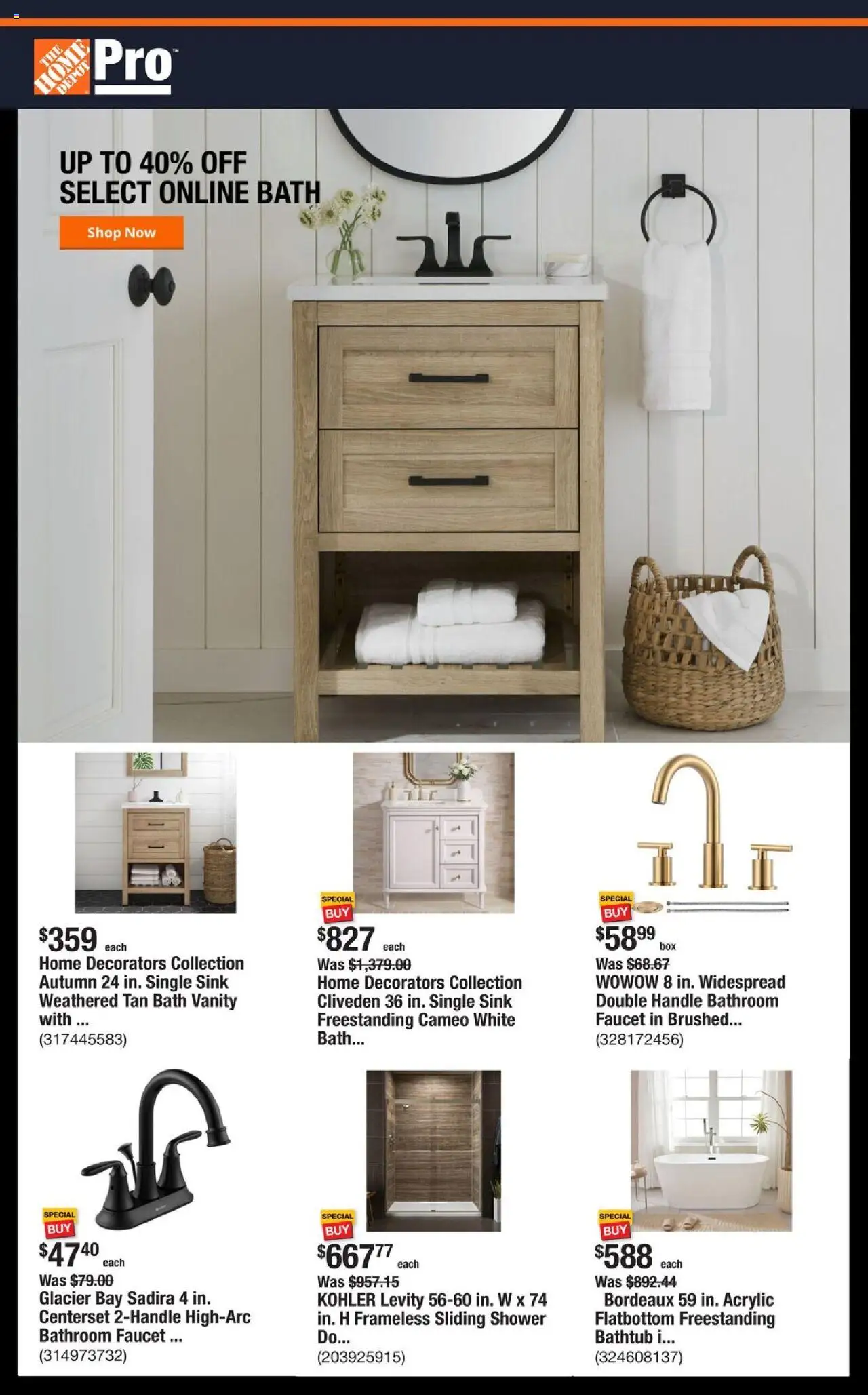 Home Depot Shop Pro Ad - FL - valid from 20.10.2025 | Page: 1 | Products: Bath, Shower, Acrylic, Bathtub