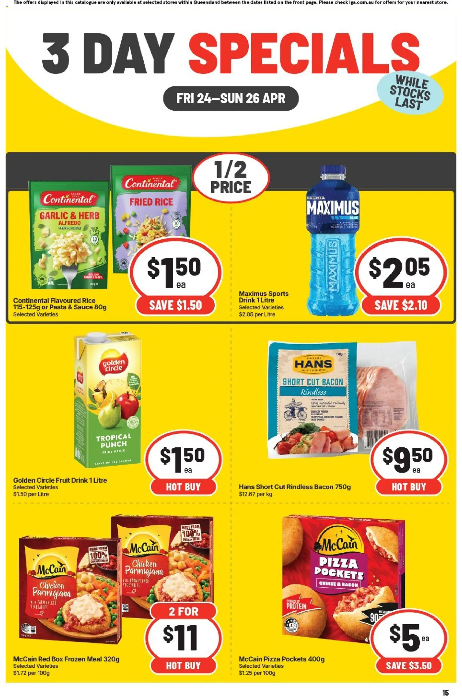 IGA catalogue - valid from 24.04.2026 | Page: 3 | Products: Bacon, Herb, Pizza, Vegetables