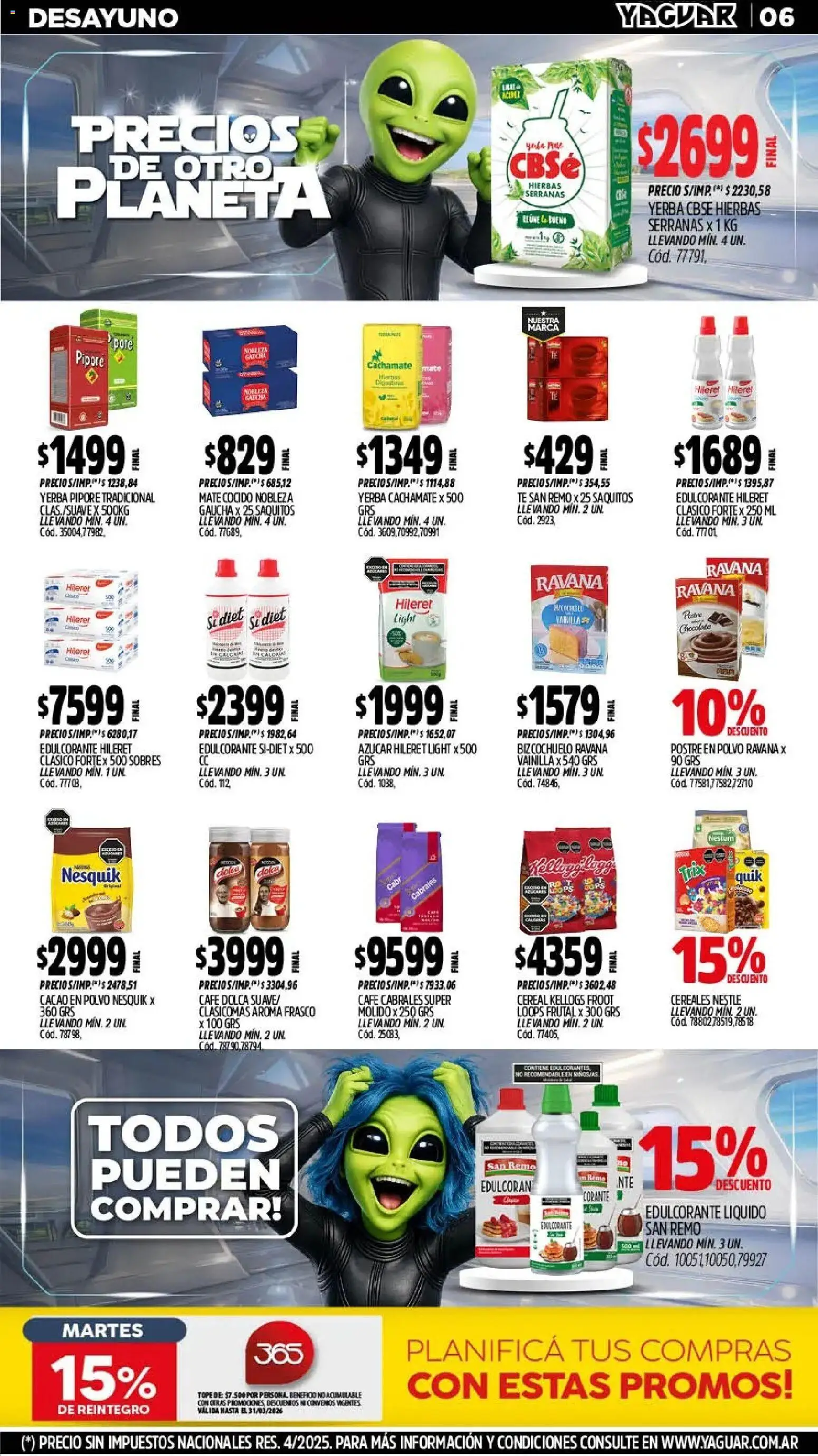 Yaguar - Oferta Semanal Neuquen │ válido desde el 02.03.2026 | Página: 6 | Productos: Polvo, Edulcorante, Mate cocido, Cereales