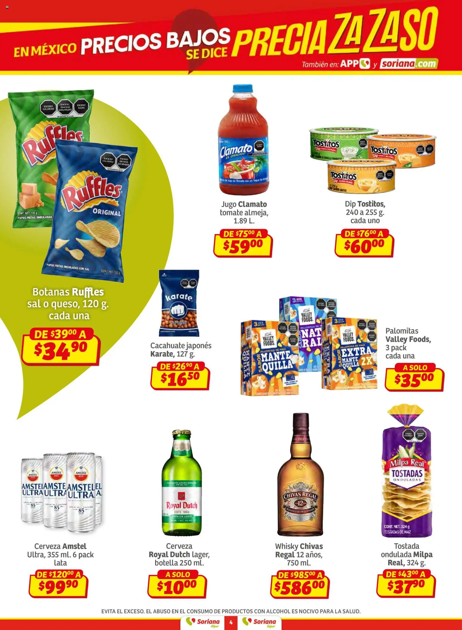 Nuevas ofertas de Soriana válidas en toda la República Mexicana desde el 02.01.2026. ¡Encuentra las mejores ofertas en Soriana - Preciazazaso Híper: Frontera Chih, Coah, Tamaulipas! | Página: 4 | Productos: Maíz, Cacahuate, Papas fritas, Whisky