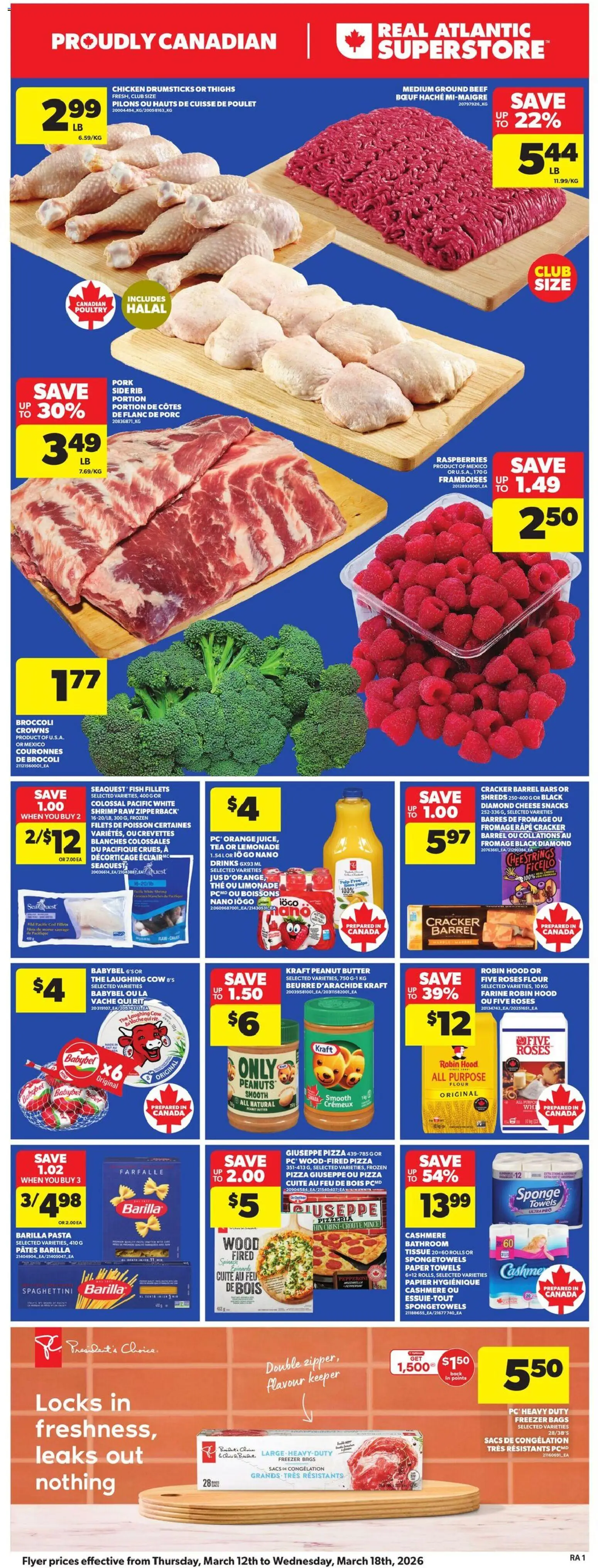 Atlantic Superstore flyer valid from 12.03.2026 | Page: 3 | Products: Tea, Freezer, Pizza, Chicken