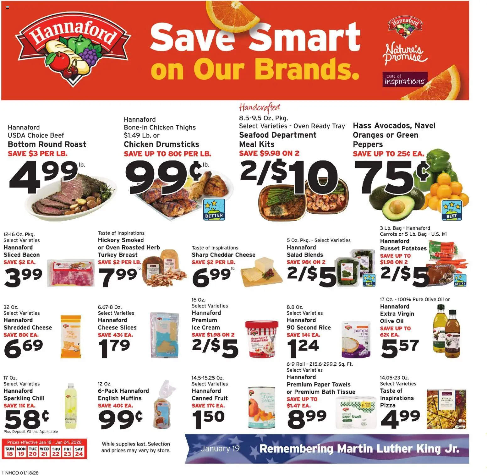 Hannaford Weekly Ad - valid from 18.01.2026 | Page: 1 | Products: Rice, Ice cream, Potatoes, Seafood