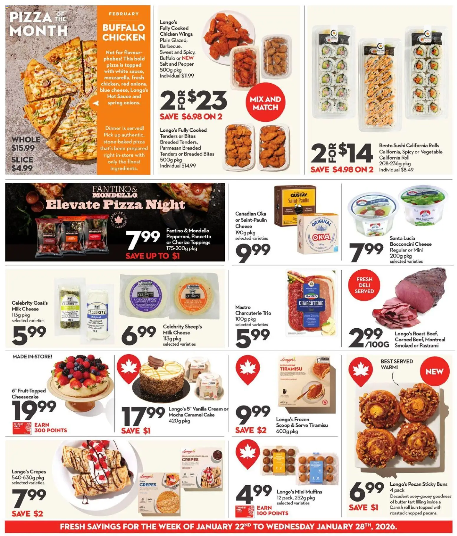 Longo's flyer valid from 22.01.2026 | Page: 6 | Products: Cream, Butter, Chocolate, Pizza