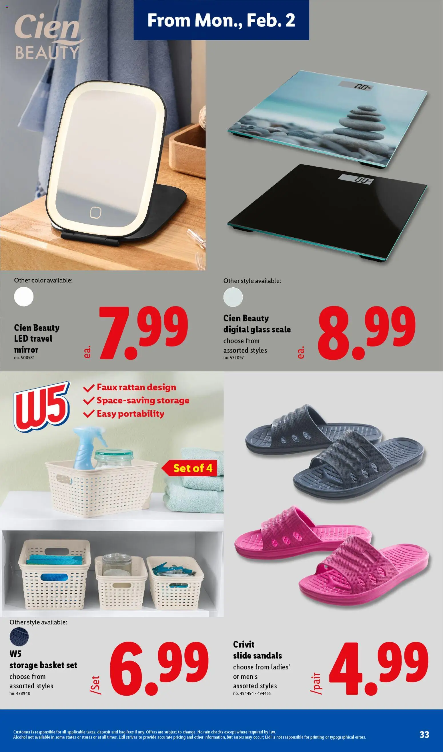Lidl Weekly Ad - valid from 28.01.2026 | Page: 33 | Products: Basket, Mirror, Sandals, Bag