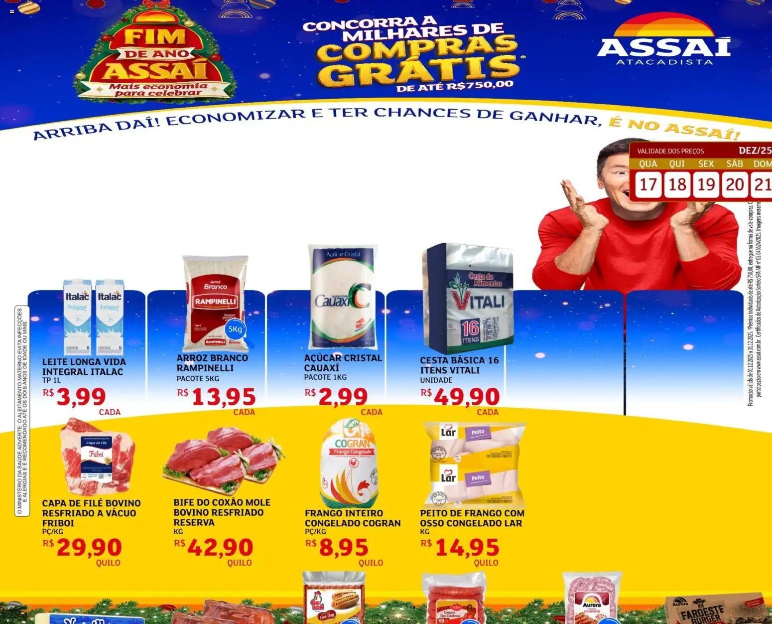 Assaí Atacadista Folheto - válido de 17.12.2025 | Página: 1 | Produtos: Leite, Arroz, Açúcar, Frango