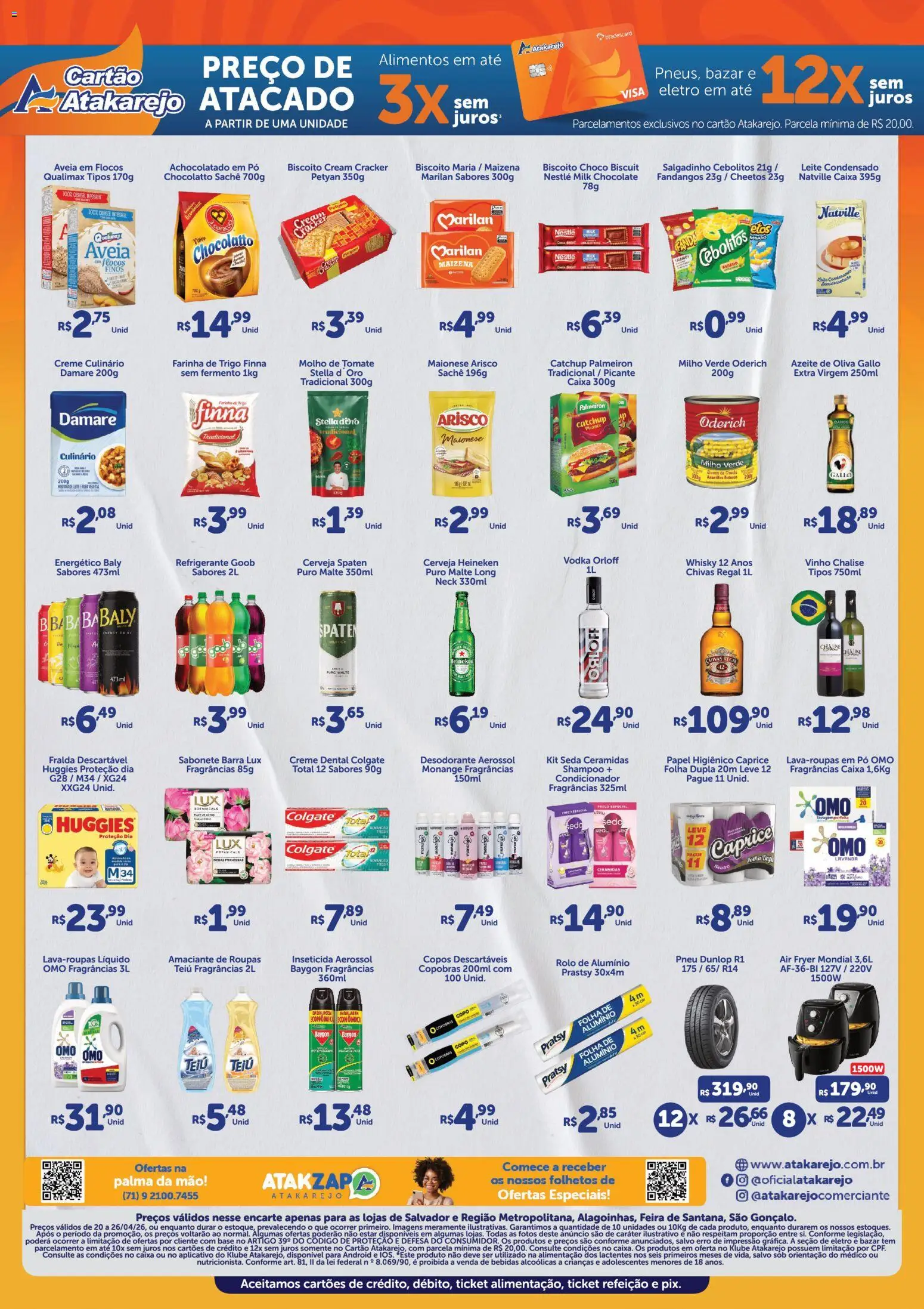 Atakarejo Folheto - válido de 20.04.2026 | Página: 2 | Produtos: Pneu, Biscoito, Molho de tomate, Amaciante de roupas