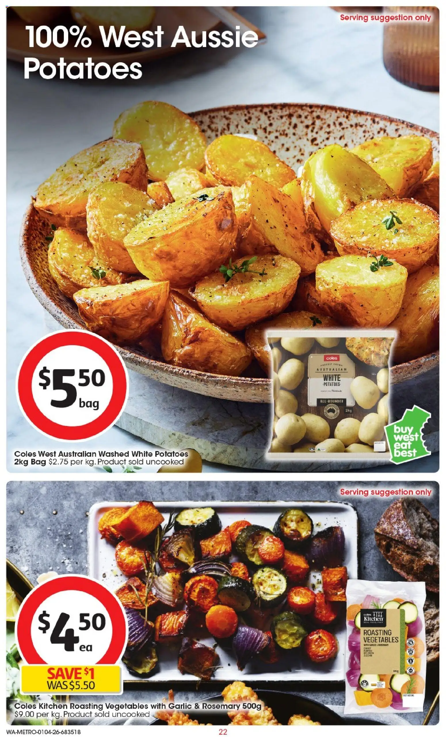 Coles catalogue - valid from 01.04.2026 | Page: 22 | Products: Potatoes, Vegetables, Garlic, Bag