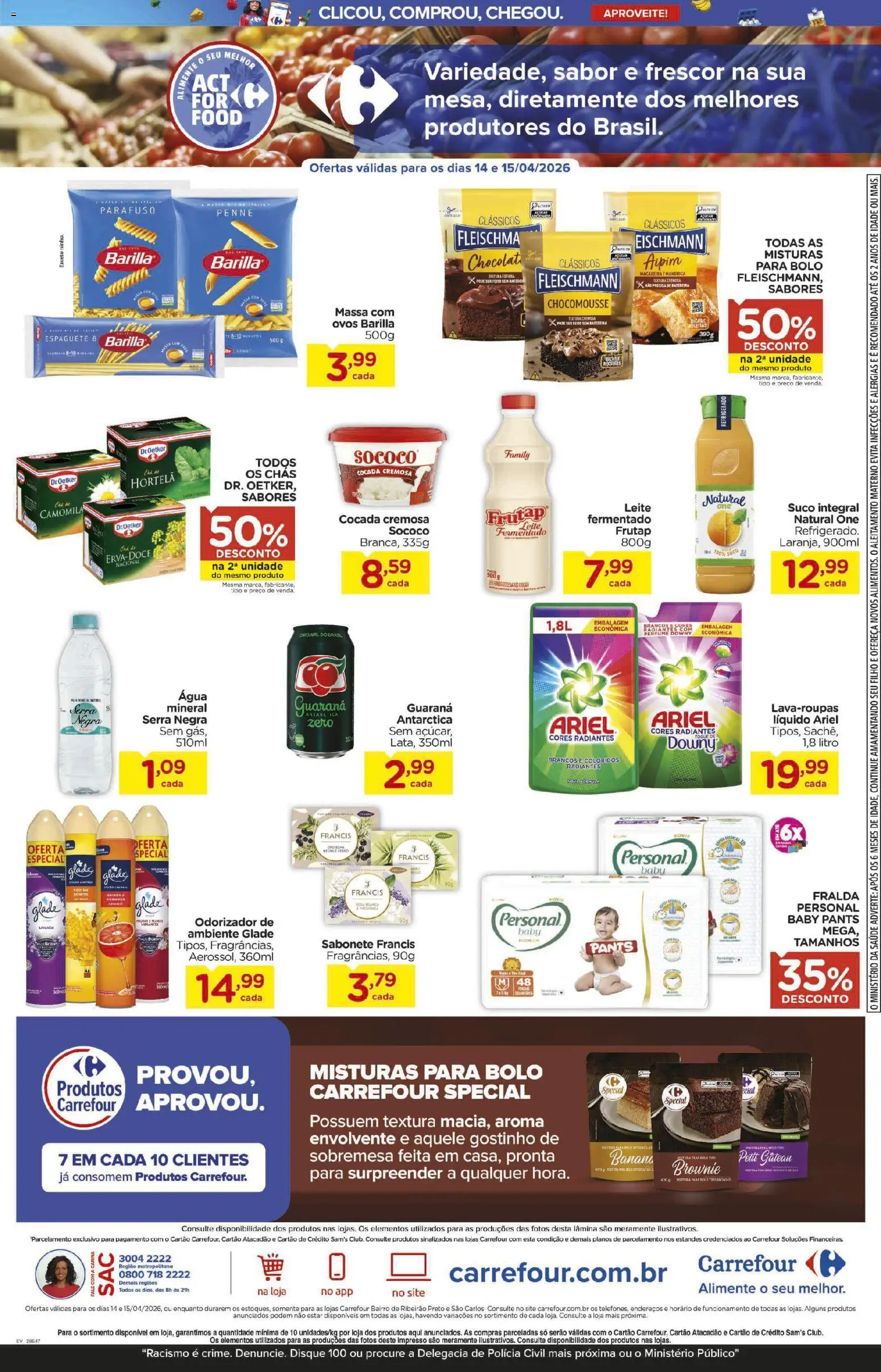 Carrefour Bairro Folheto - válido de 14.04.2026 | Página: 3 | Produtos: Perfume, Ariel, Leite, Bolo