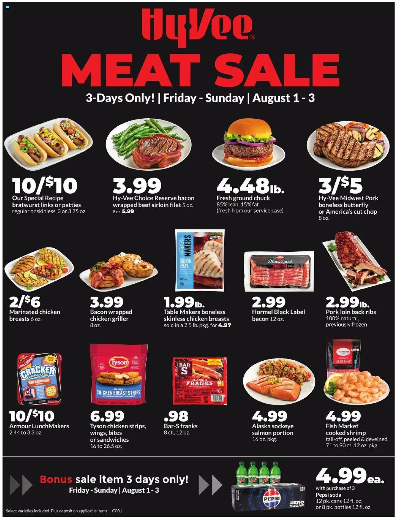 HyVee Meat Sale - valid from 01.08.2025 | Page: 1 | Products: Table, Ham, Pork, Beef