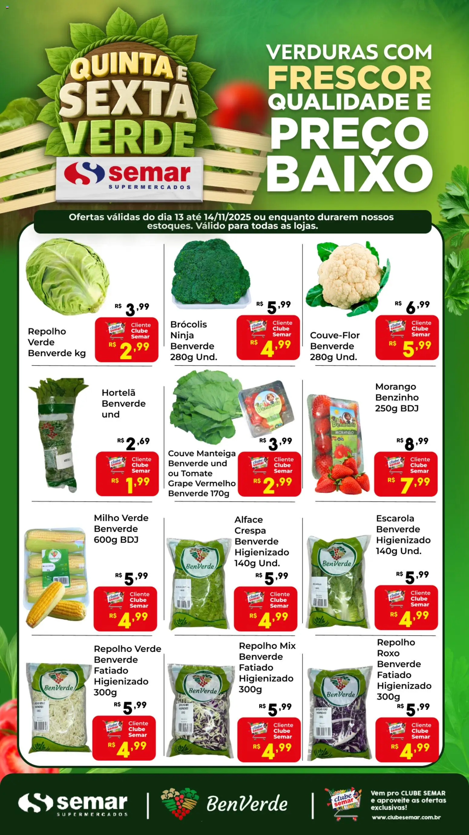 Semar Supermercado Folheto - válido de 13.11.2025 | Página: 1 | Produtos: Hortelã, Milho verde, Repolho, Couve