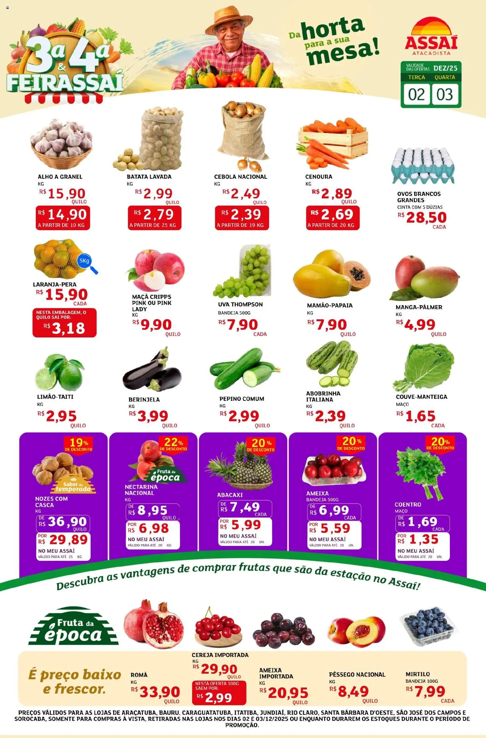 Assaí Atacadista Folheto - válido de 02.12.2025 | Página: 1 | Produtos: Pêssego, Cebola, Abacaxi, Baixo