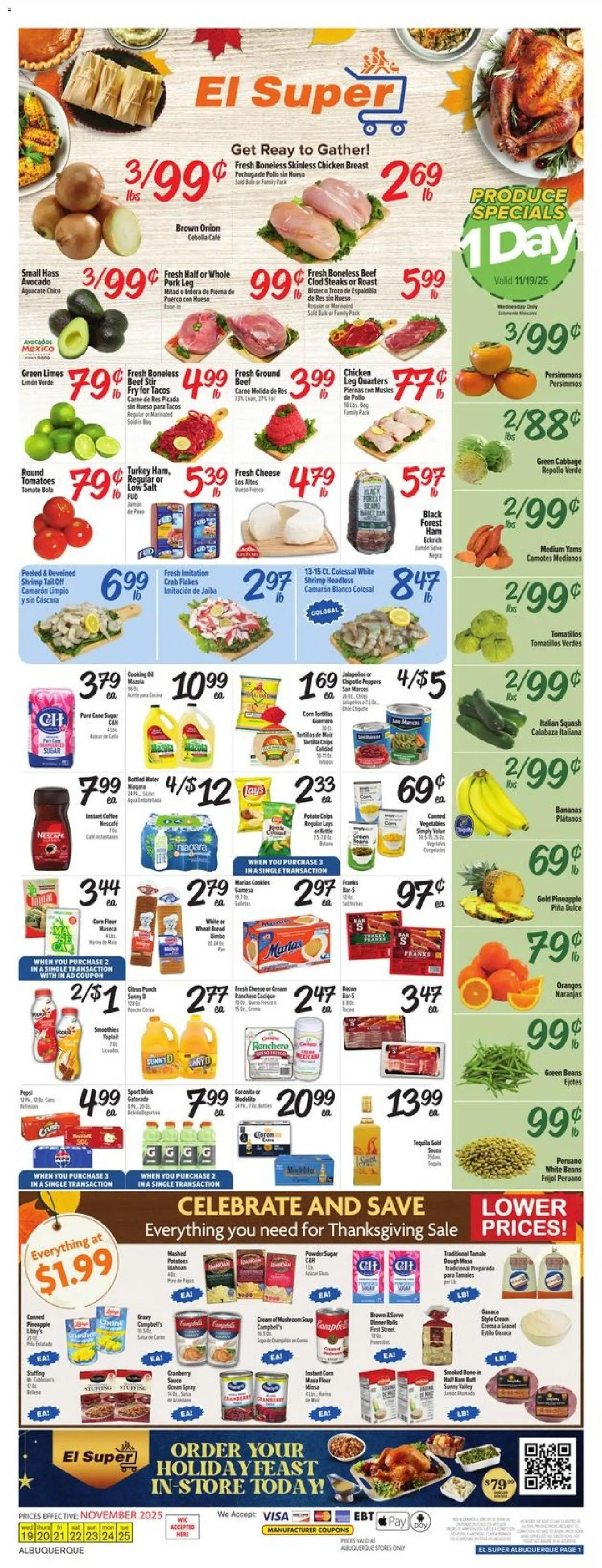 El Super Weekly Ad - NM - valid from 19.11.2025 | Page: 1 | Products: Squash, Oranges, Flakes, Avocado