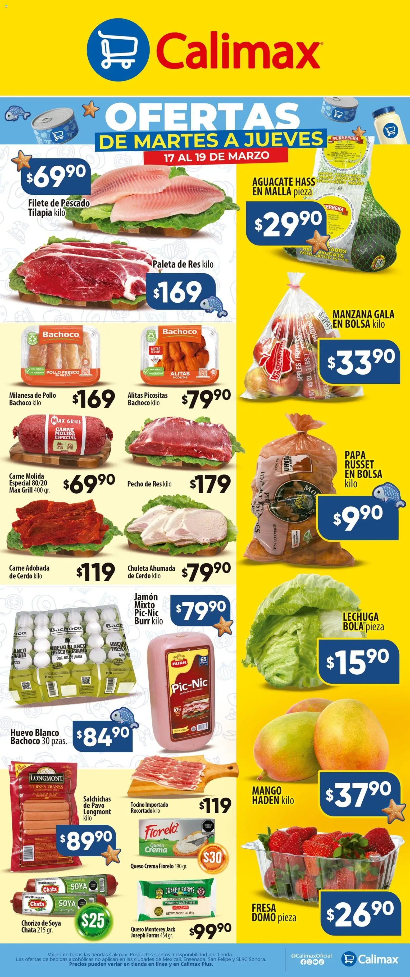 Nuevas ofertas de Calimax válidas en toda la República Mexicana desde el 17.03.2026. ¡Encuentra las mejores ofertas en Calimax folleto! | Página: 1 | Productos: Milanesa, Tocino, Jamón, Cerdo