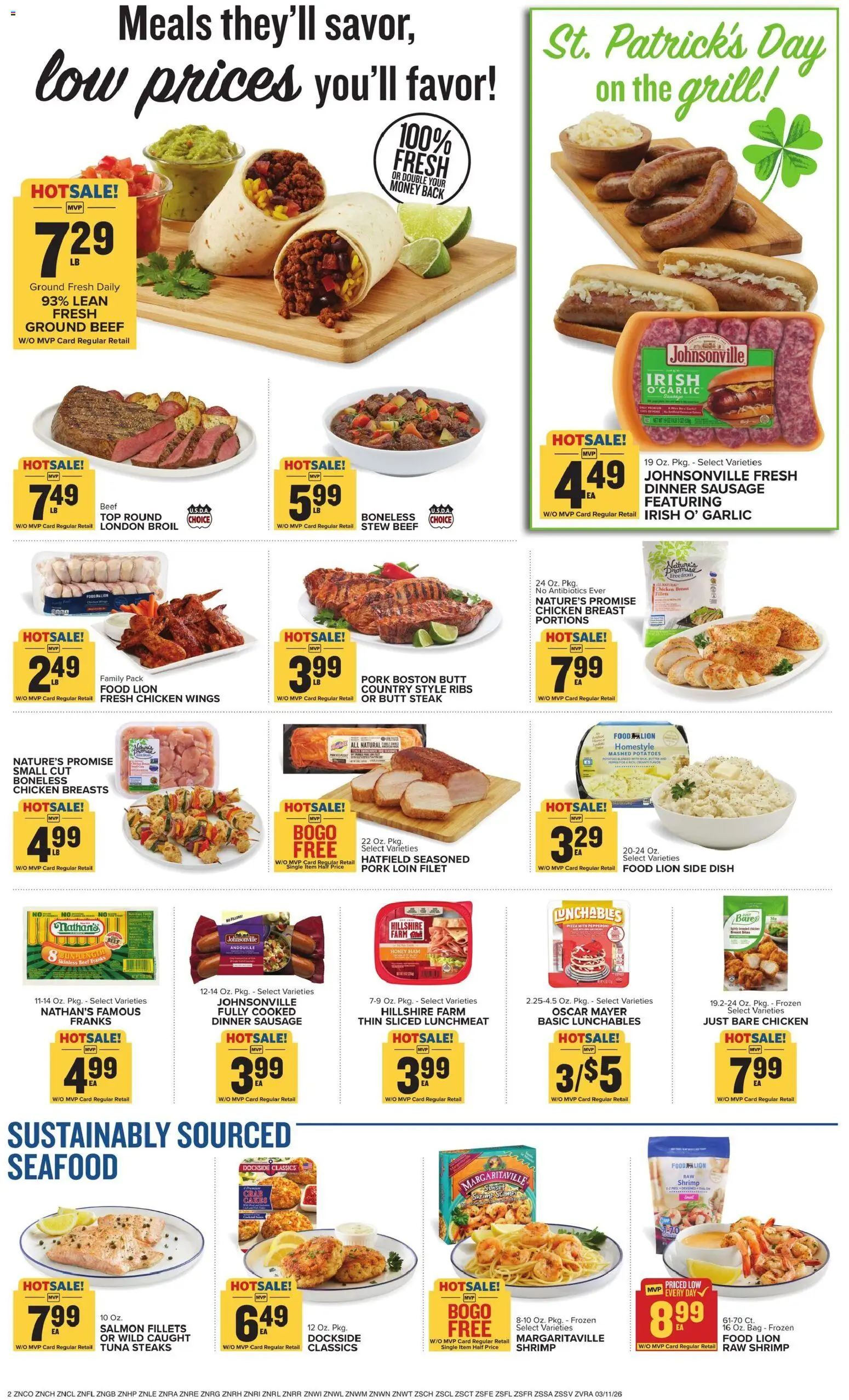 Food Lion Weekly Ad - valid from 11.03.2026 | Page: 4 | Products: Potatoes, Seafood, Sausage, Grill