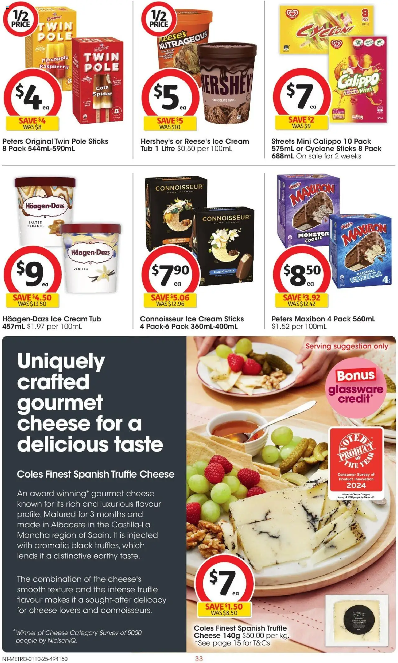 Coles catalogue - valid from 01.10.2025 | Page: 33 | Products: Cheese, Chocolate, Cream, Ice cream