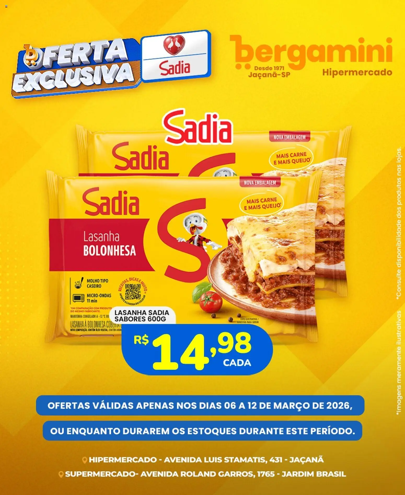 Supermercado Bergamini Folheto - válido de 06.03.2026 | Página: 3 | Produtos: Queijo, Microondas, Carne, Lasanha