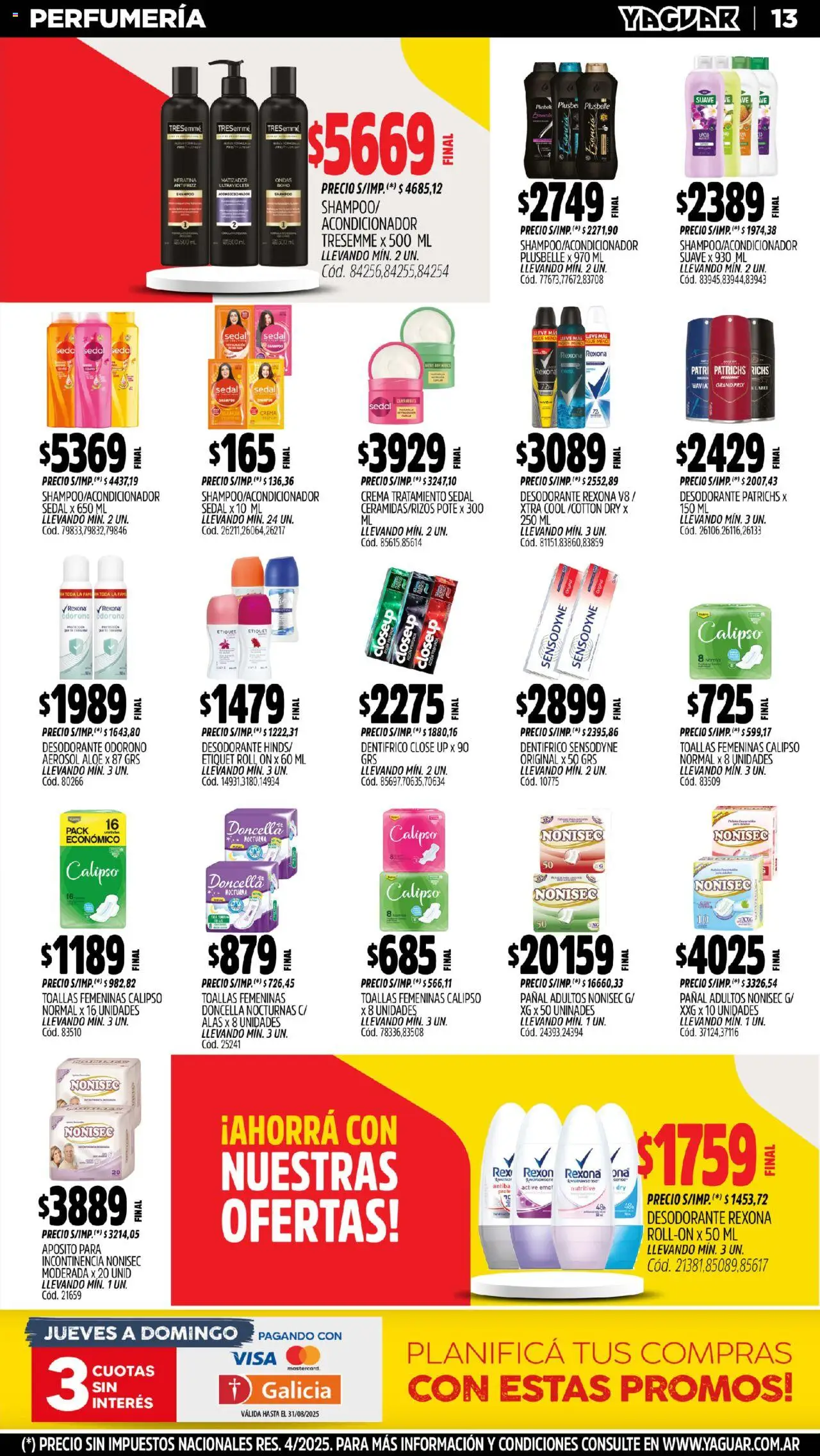 Yaguar - Mendoza │ válido desde el 18.08.2025 | Página: 12 | Productos: Shampoo, Acondicionador, Desodorante, Crema