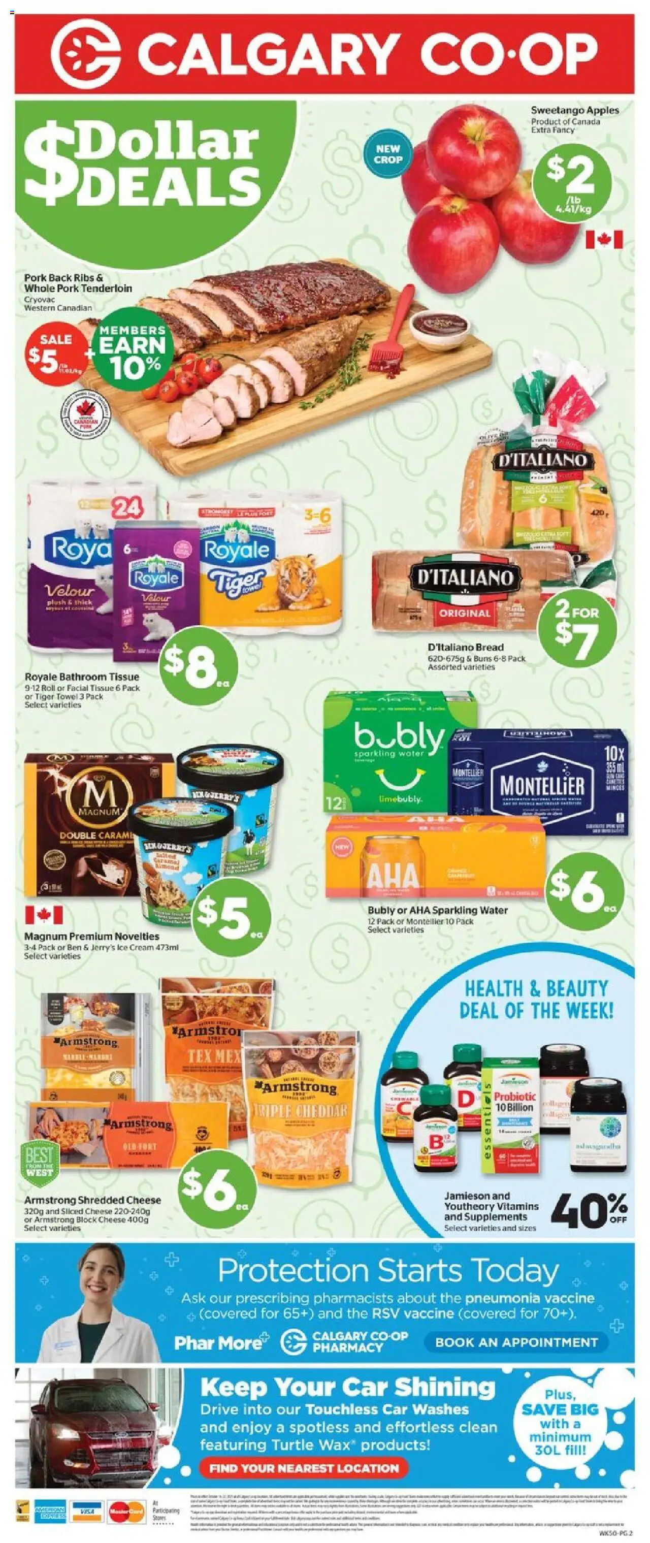 Calgary Co-op flyer valid from 16.10.2025 | Page: 3 | Products: Cream, Ice cream, Bread, Apples