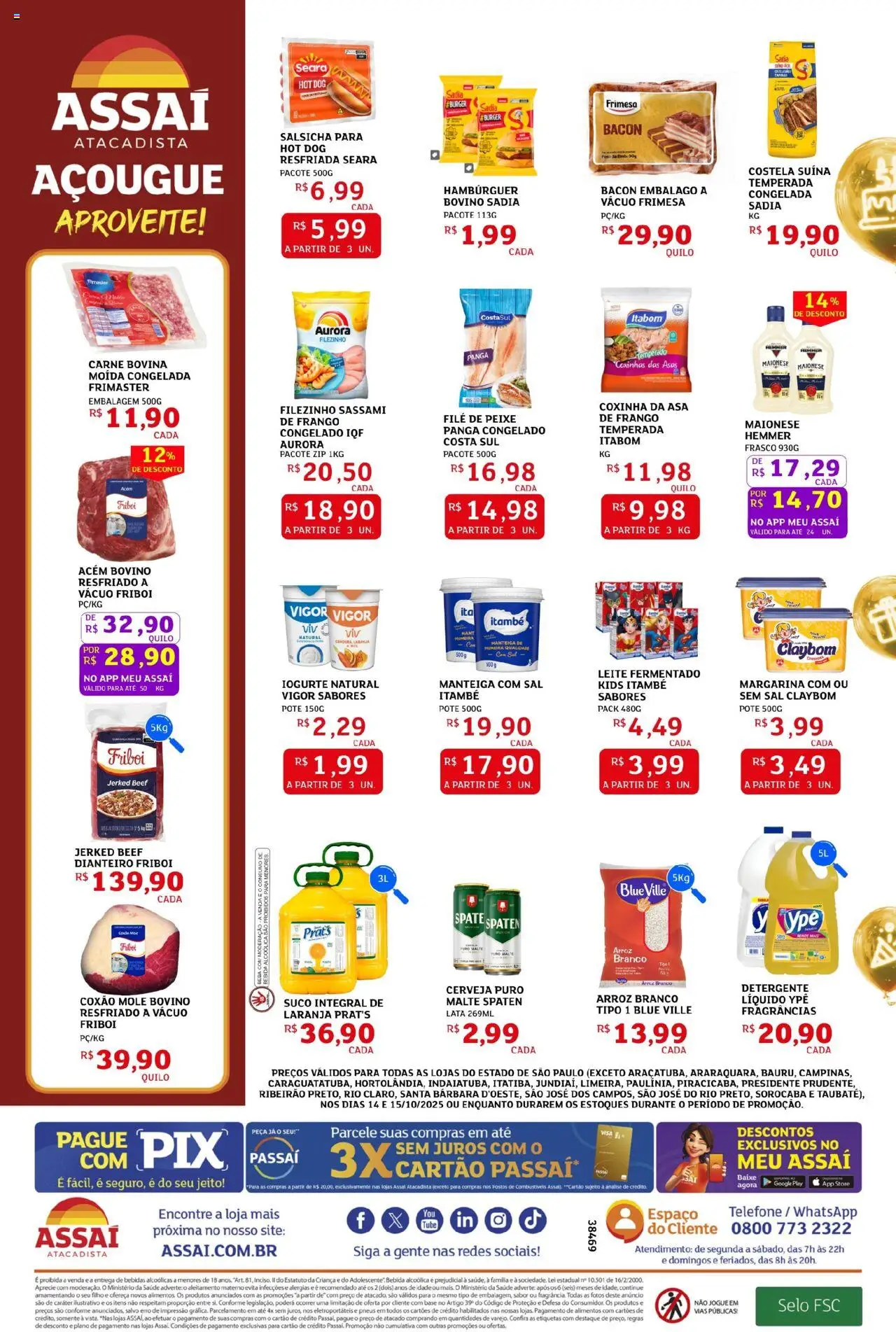 Assaí Atacadista Folheto - válido de 14.10.2025 | Página: 2 | Produtos: Detergente, Acém, Mel, Telefone
